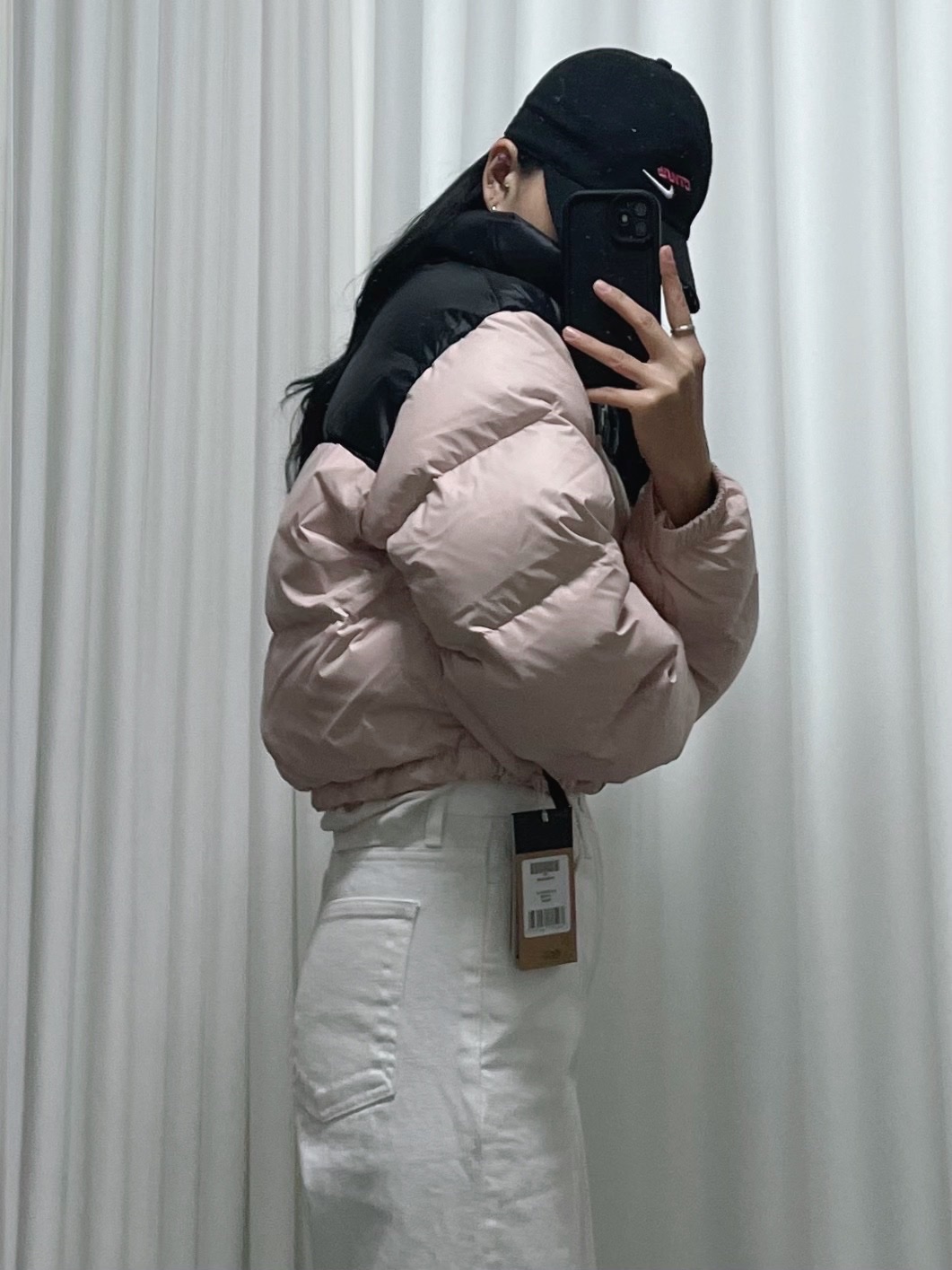 (W) The North Face Nuptse Short Jacket Pastel Pink, (W) The North Face Nuptse Short Jacket Pink Moss 착용 스타일 - 2