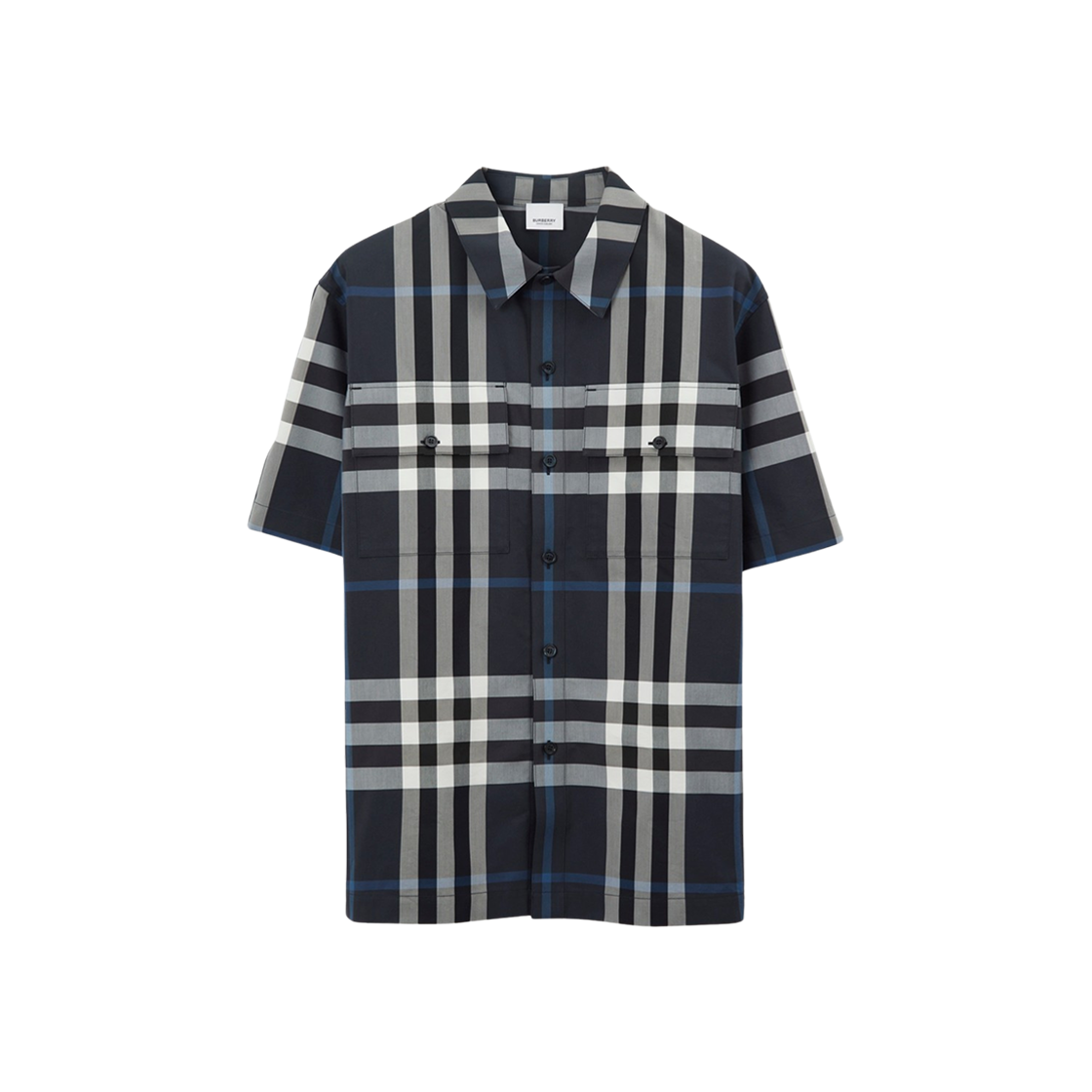 Burberry Check Cotton Blend Oversized Shirt White Dark Blue 상세 이미지 1