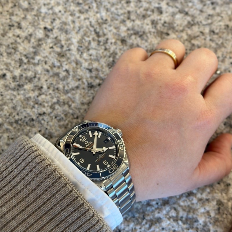 Omega Seamaster Planet Ocean 600M Co Axial Master Chronometer Steel Blue 착용 스타일