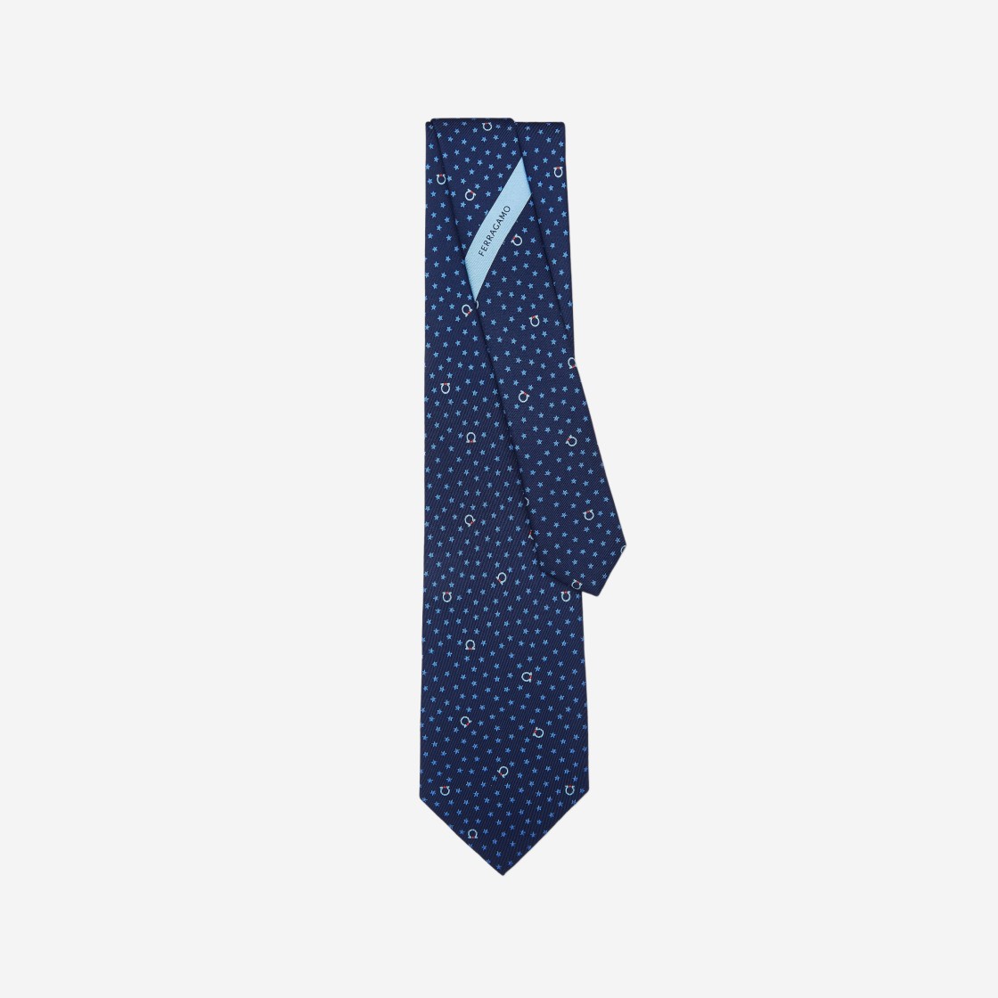 Ferragamo Star Print Silk Tie Navy Blue 상세 이미지 1