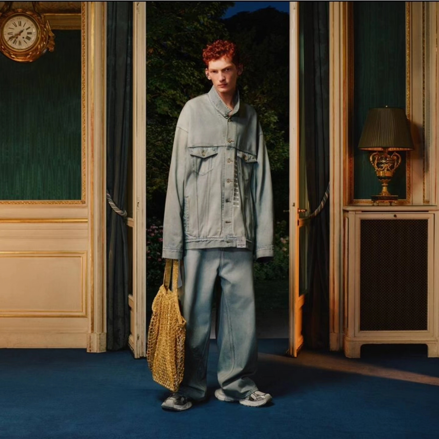 Balenciaga Steroid Derby Black, Balenciaga Denim Size Sticker Jacket in Blue 착용 스타일 - 5