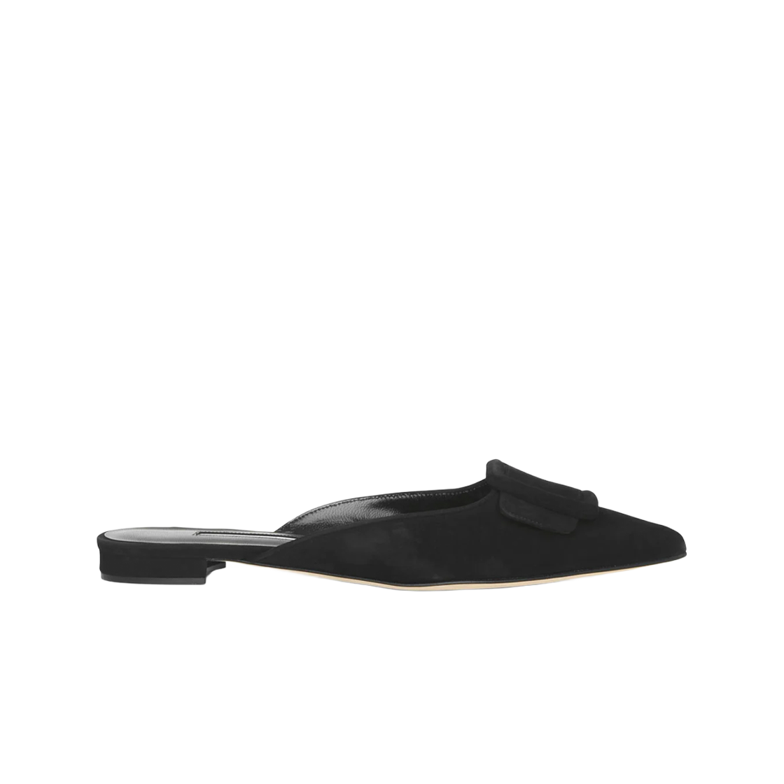 (W) 마놀로 블라닉 메이세일플랫 스웨이드 플랫 뮬 블랙((W) Manolo Blahnik Maysaleflat Suede Flat Mule Black)