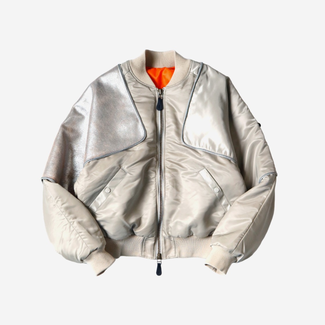 Kapital Ma-1 Nylon X Crack Leather Siamese Bomber Jacket Gray 상세 이미지 1