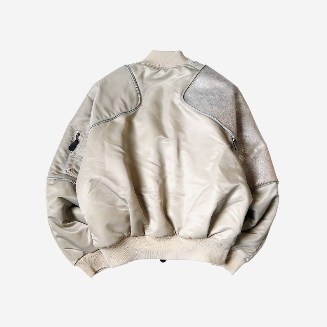 Kapital Ma-1 Nylon X Crack Leather Siamese Bomber Jacket Gray 상세 이미지 2