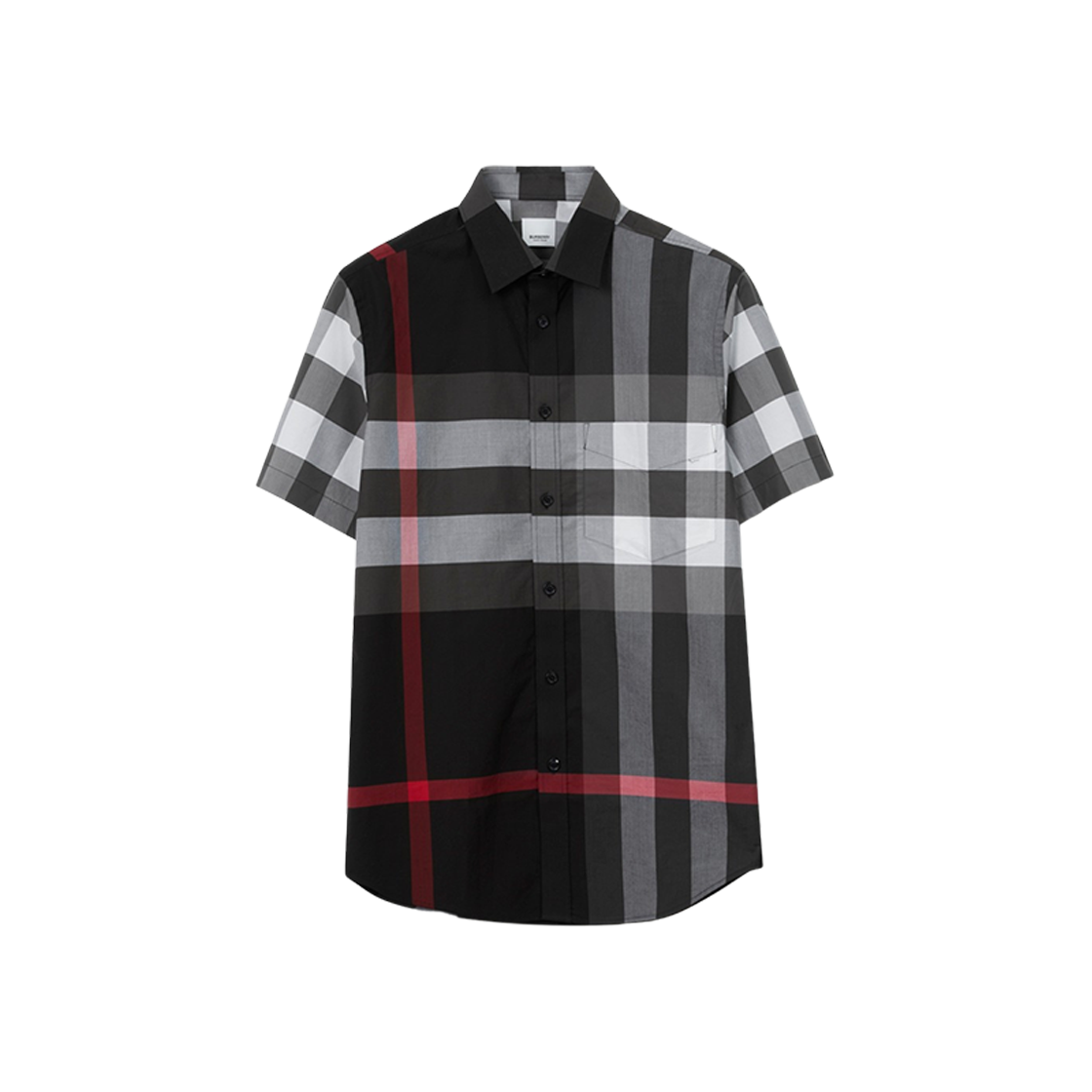 Burberry Short-Sleeve Check Stretch Cotton Poplin Shirt Charcoal 상세 이미지 1