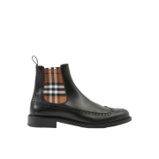 Burberry Vintage Check Detail Leather Chelsea Boots Black Birch Brown