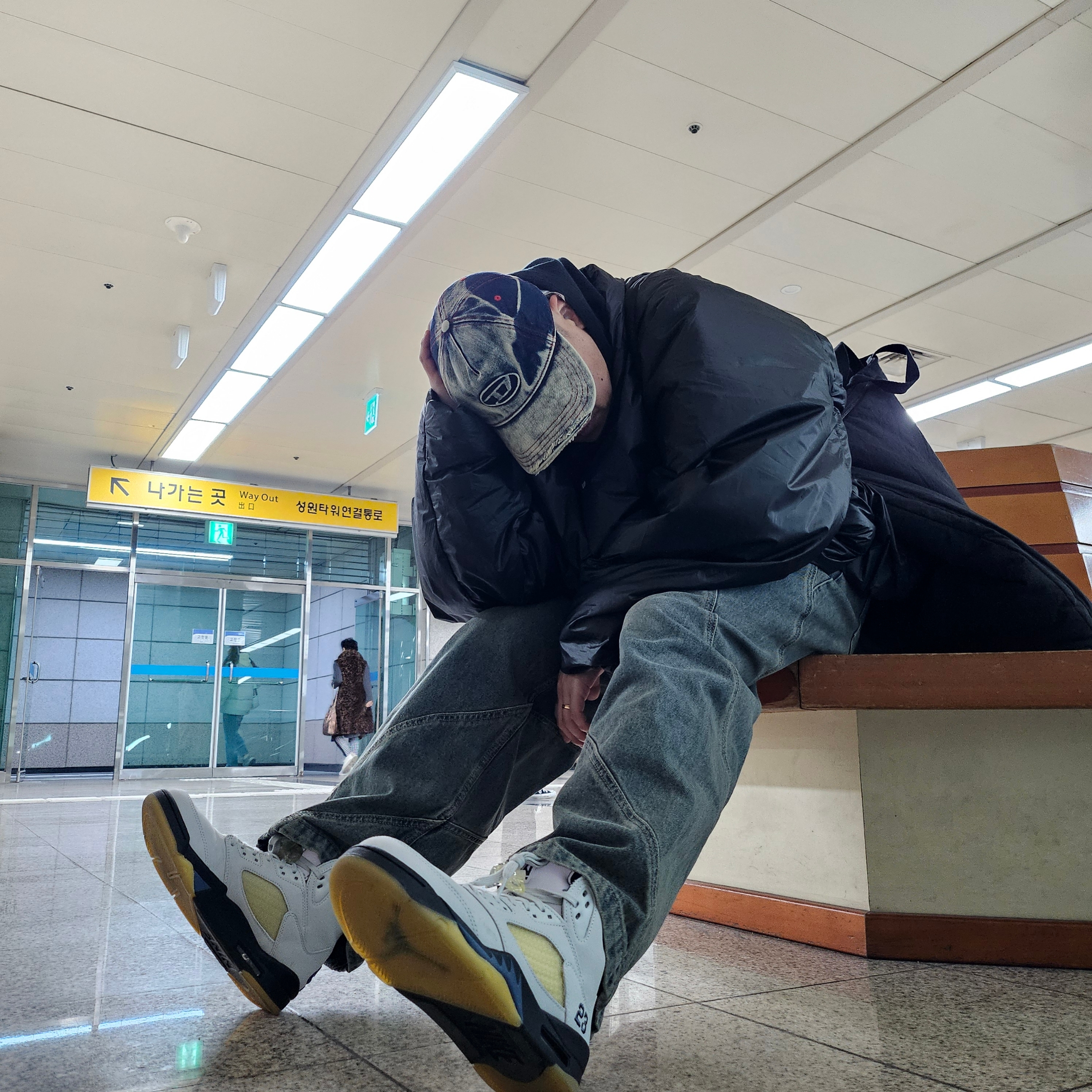 Diesel C-Seymon Treated Denim Baseball Cap Blue White, (W) Jordan 5 x A Ma Maniere Retro Dawn 착용 스타일 - 1