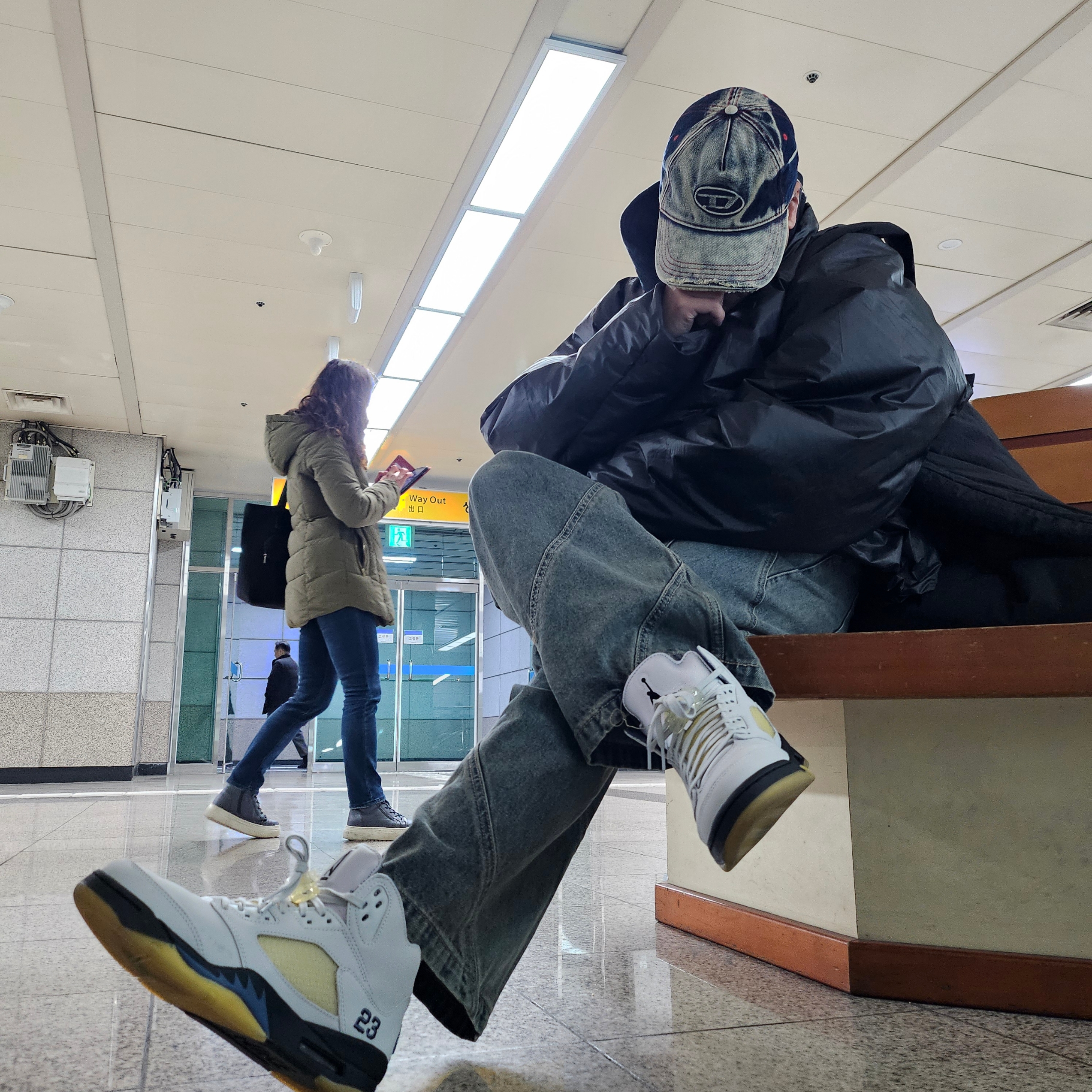 Diesel C-Seymon Treated Denim Baseball Cap Blue White, (W) Jordan 5 x A Ma Maniere Retro Dawn 착용 스타일 - 2