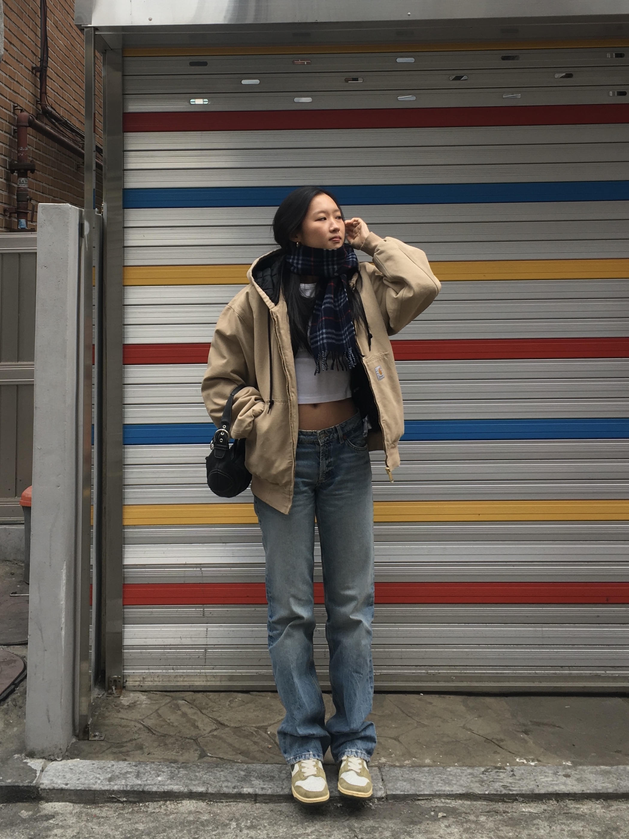 Carhartt WIP Dearborn Canvas OG Active Jacket Dusty Hamilton Brown Aged Canvas - Winter, Nike Dunk High Re-Raw Coriander 착용 스타일 - 1