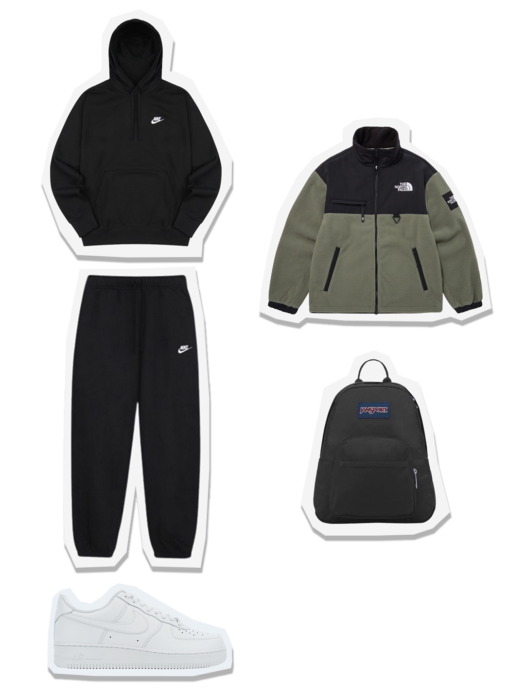 The North Face White Label New Utility Fleece Jacket Light Khaki, Nike NSW Club Fleece Pullover Hoodie Black - Asia 착용 스타일 - 1
