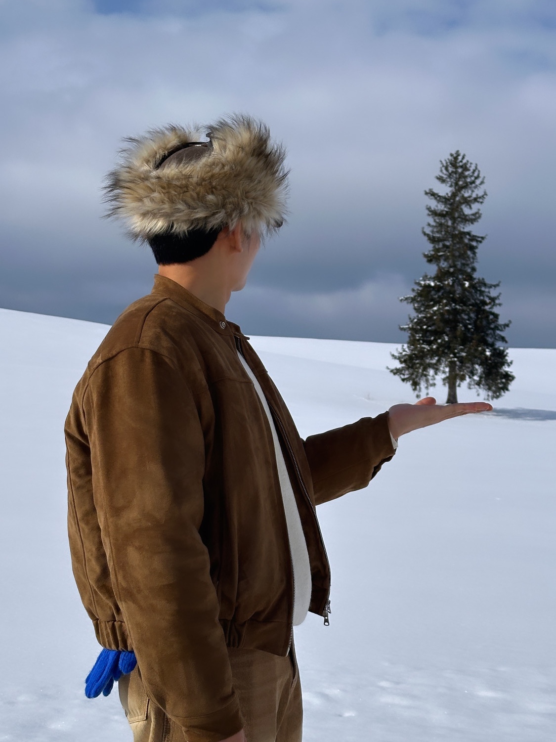 Open Yy Faux Fur Corduroy Earflap Cap Khaki 착용 스타일