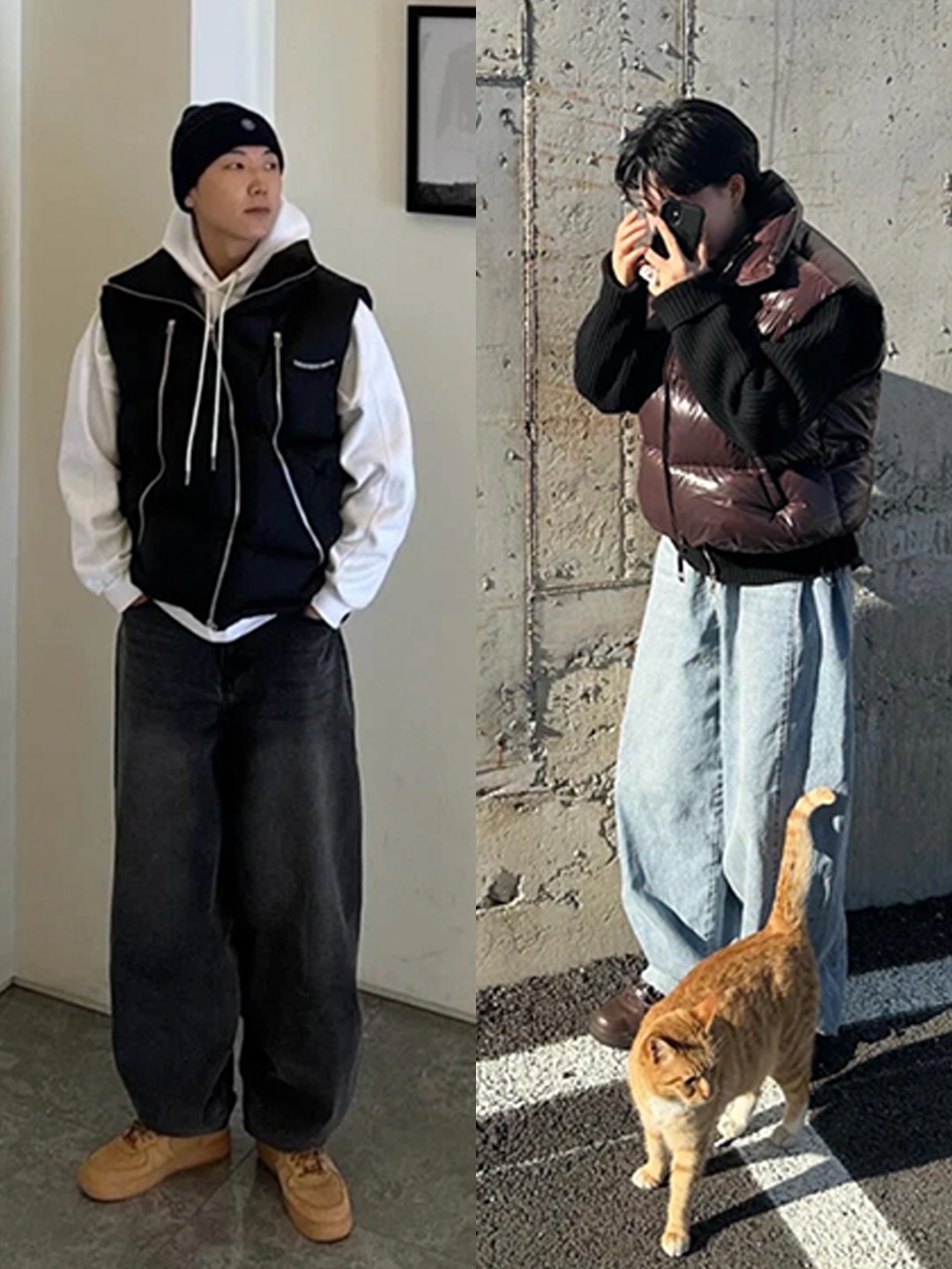 (W) The North Face White Label Novelty Nuptse Down Vest Brown, The North Face 1996 Retro Nuptse Vest Black 착용 스타일 - 3