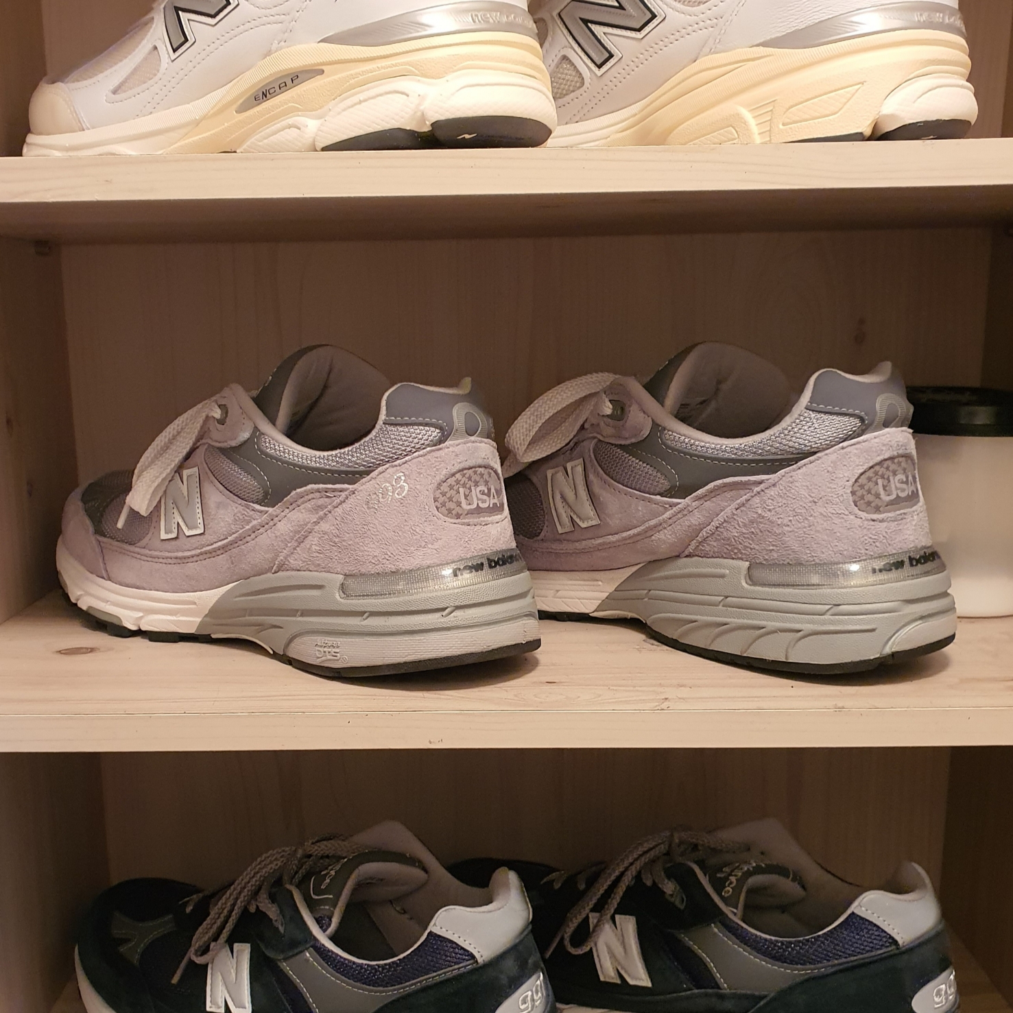 New Balance 990v3 Made in USA Sea Salt 착용 스타일