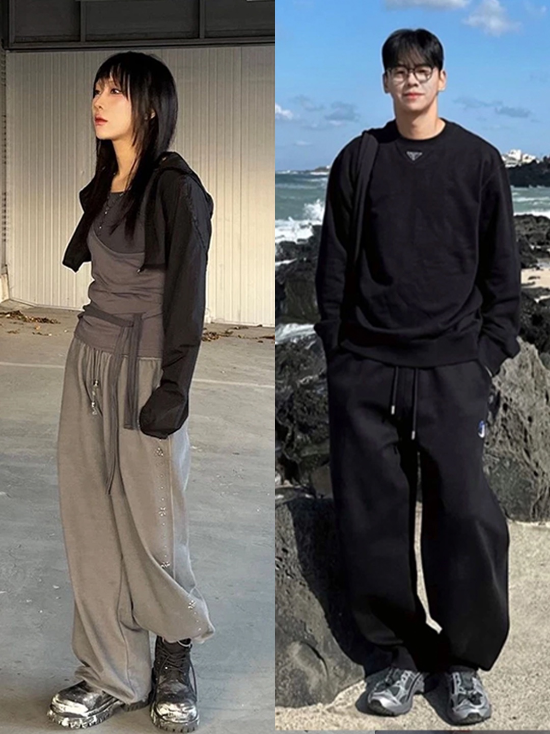 Needles H.D. Track Pants Poly Smooth Navy, Zara x Ader Error Jogger Pants Grey 착용 스타일 - 3