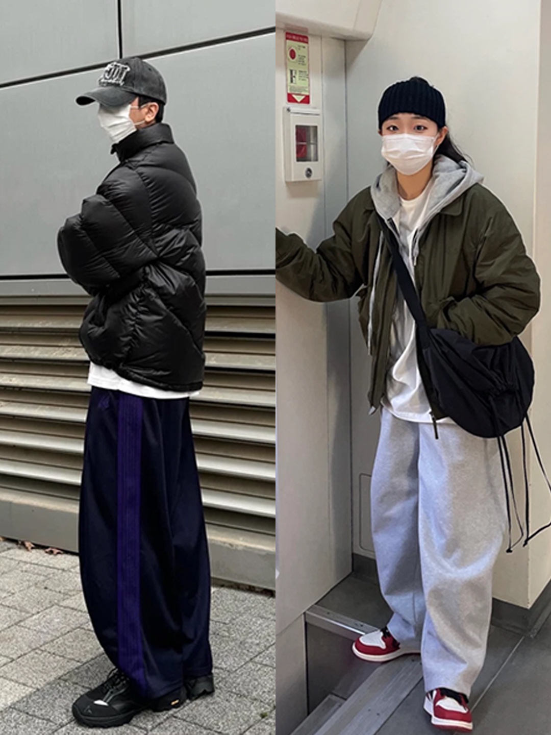 Needles H.D. Track Pants Poly Smooth Navy, Zara x Ader Error Jogger Pants Grey 착용 스타일 - 2
