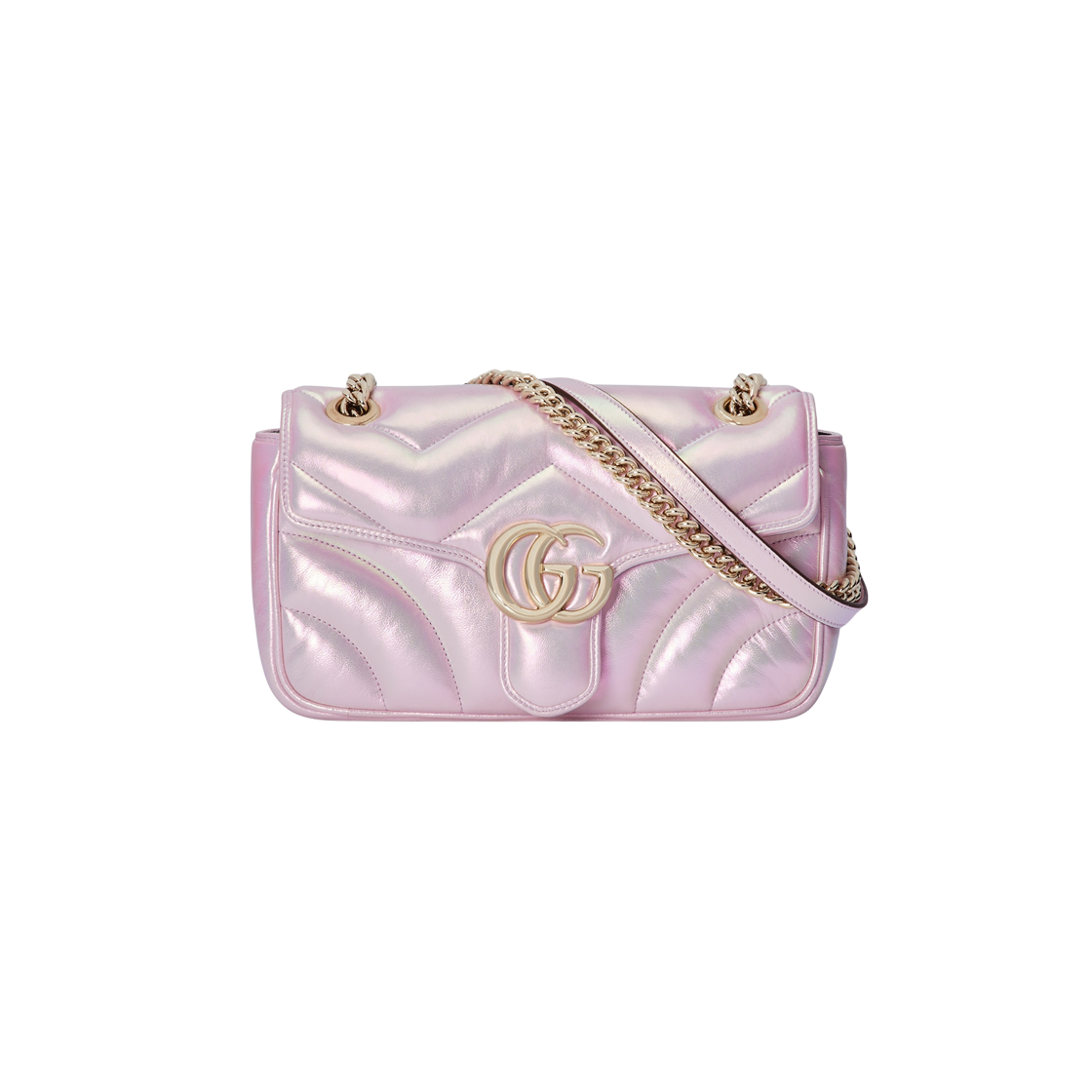 Gucci GG Marmont Small Shoulder Bag Pink Iridescent Leather 상세 이미지 1