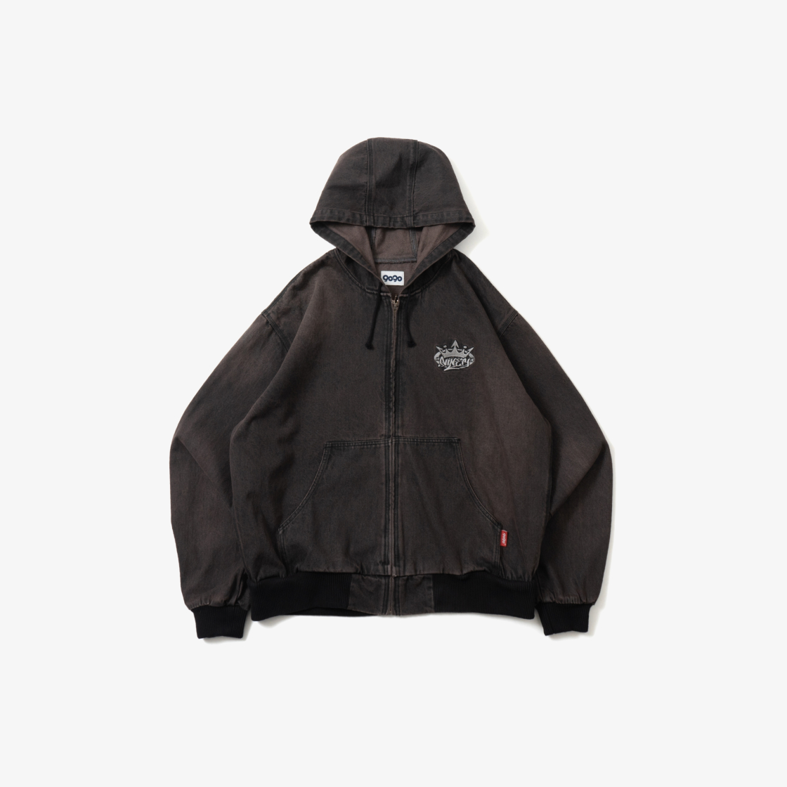 9090 킹 로고 빈티지 데님 후드 다크 브라운(9090 King Logo Vintage Denim Hoodie Dark Brown)