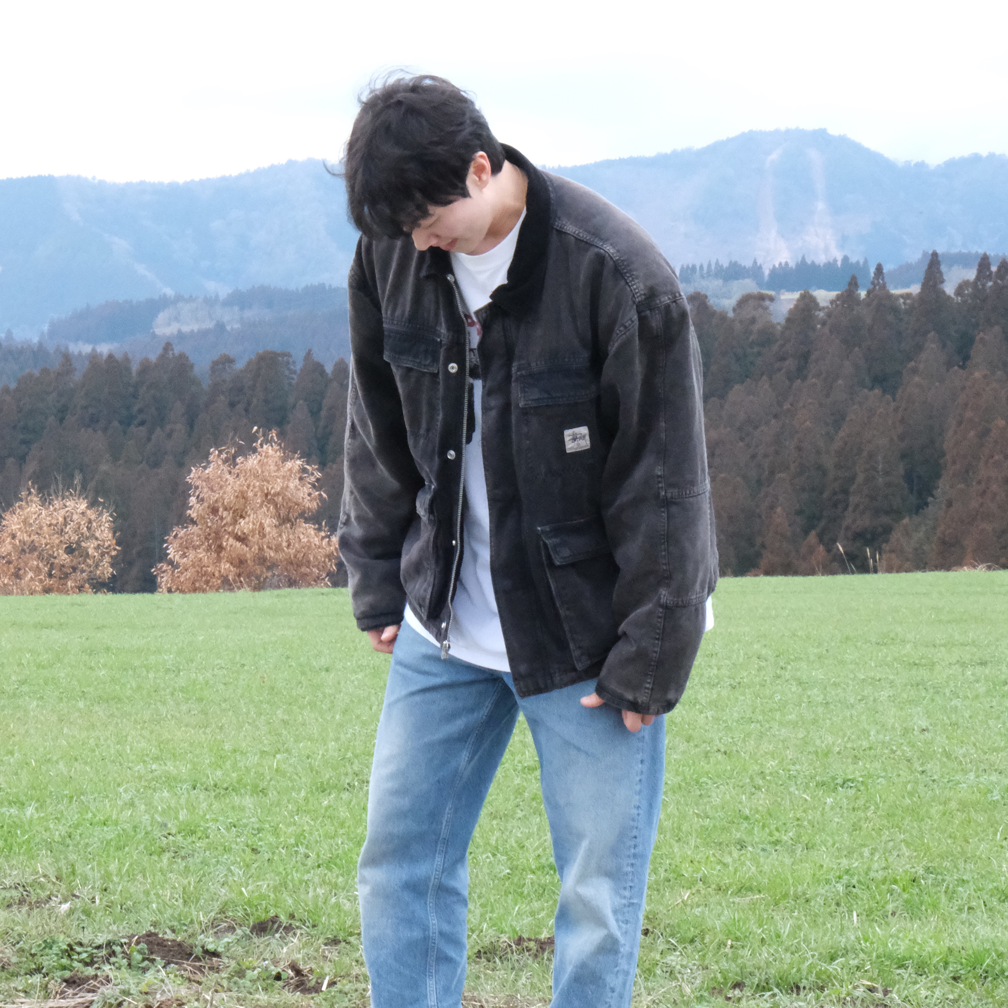Stussy Washed Canvas Shop Jacket Black, Adidas x Raf Simons Stan Smith Mist Stone 착용 스타일 - 2