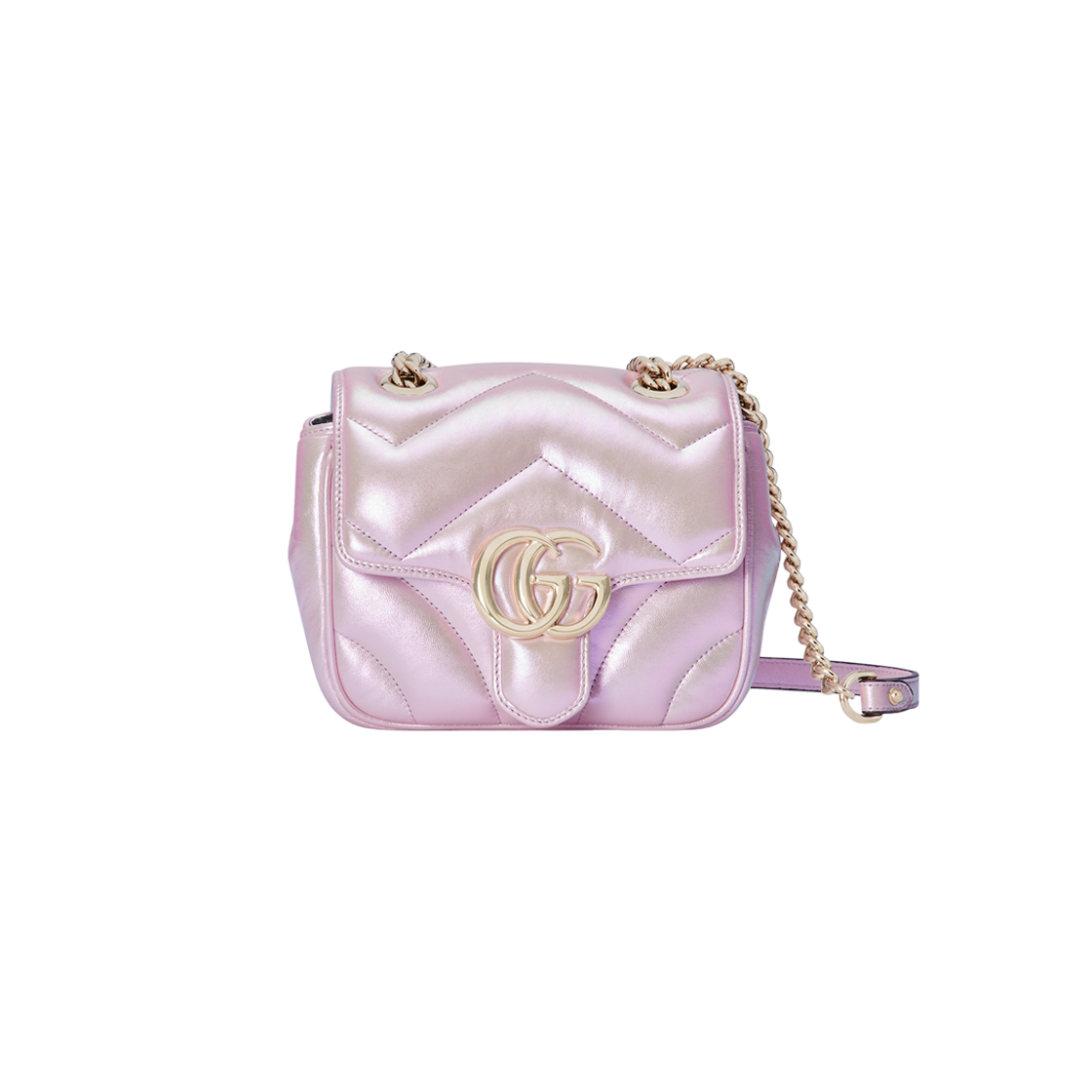 Gucci GG Marmont Mini Shoulder Bag Pink Iridescent Leather 상세 이미지 1