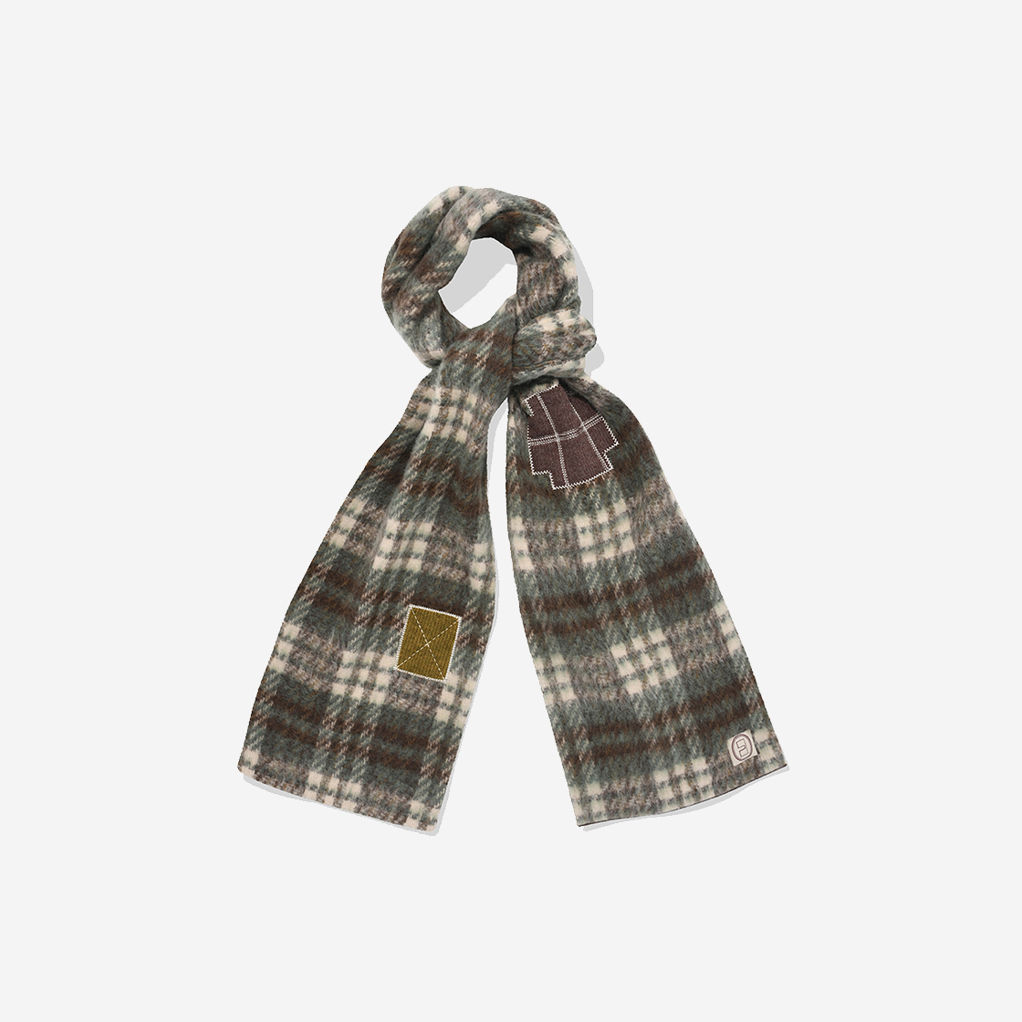 카락터 크로셰 체크 머플러 그린 브라운(Karactor Crochet Check Muffler Green Brown)