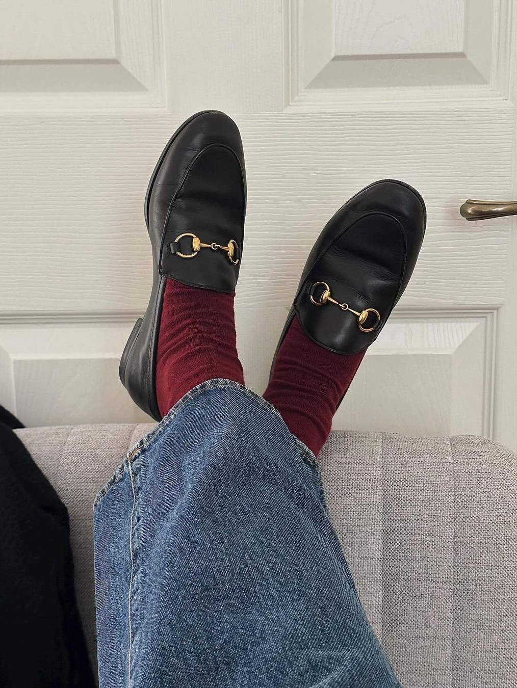 (W) Gucci Jordaan Leather Loafers Black, (W) Gucci Jordaan Loafer Black Leather 착용 스타일 - 3