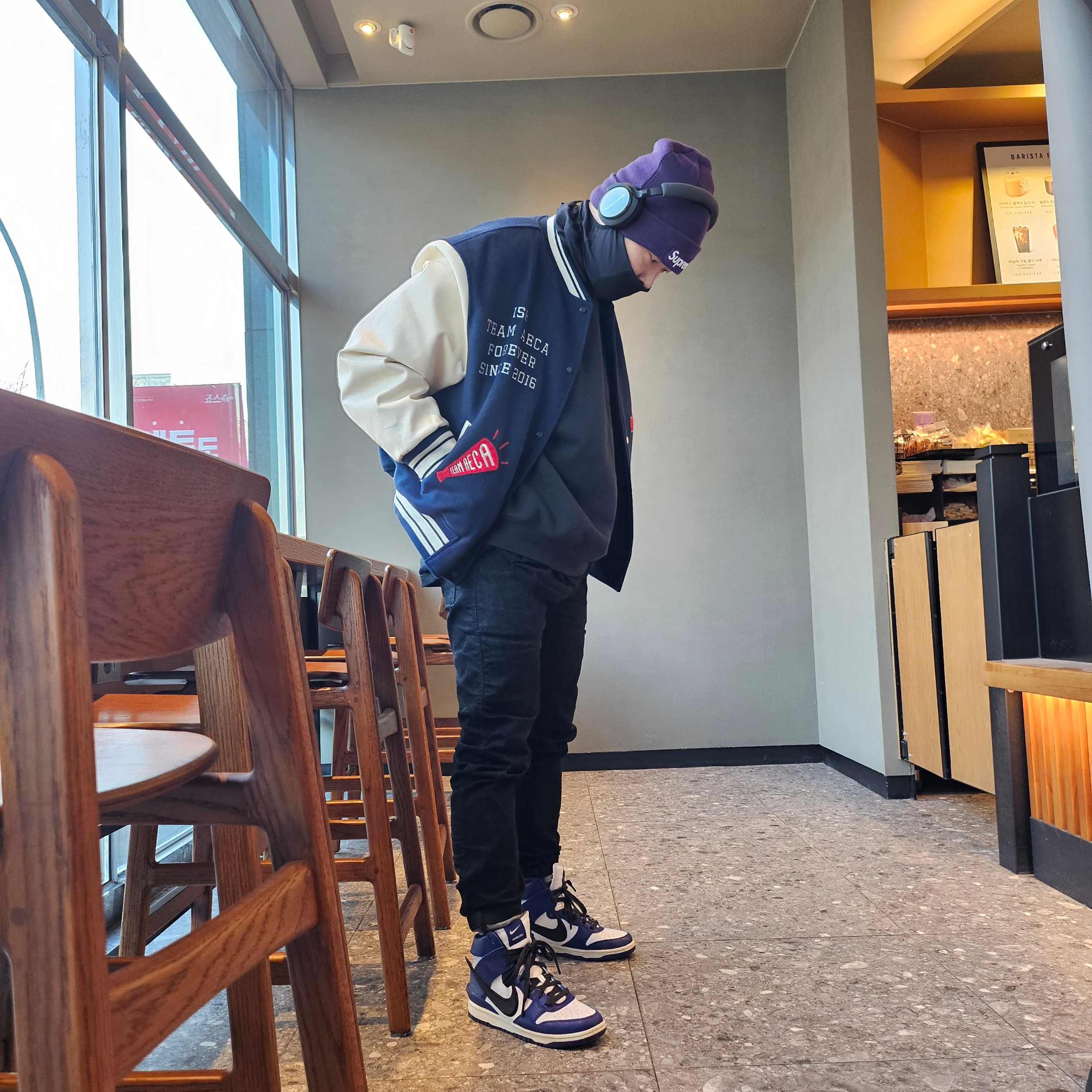 Supreme New Era Box Logo Beanie Dark Purple - 23FW, HRTM x NAROO V101 Half Balaclava Black 착용 스타일 - 3