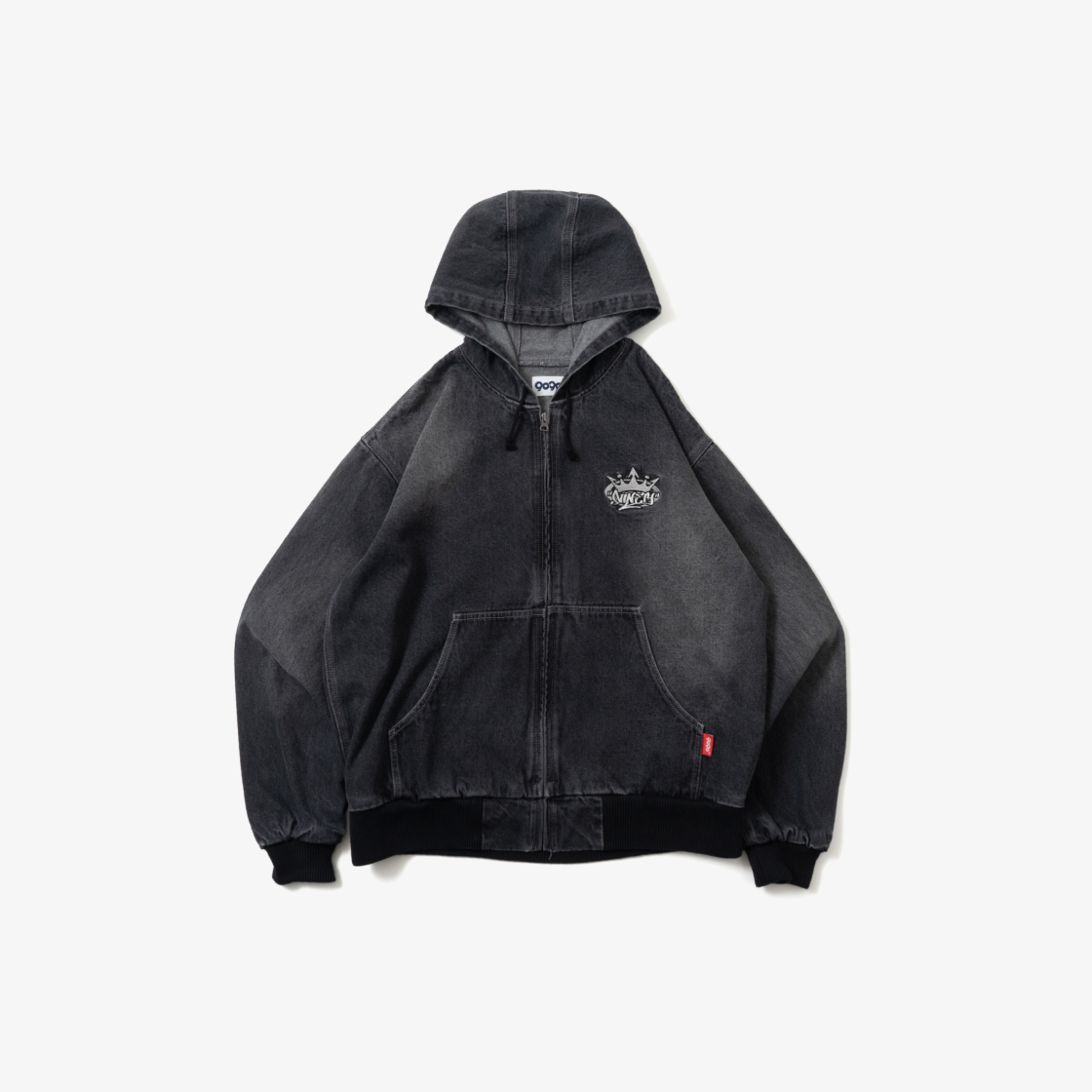 9090 킹 로고 빈티지 데님 후드 블랙(9090 King Logo Vintage Denim Hoodie Black)