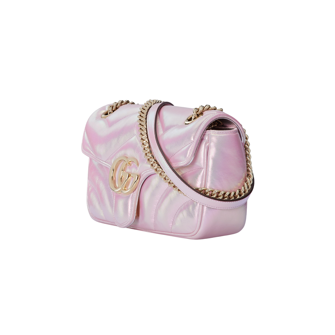 Gucci GG Marmont Small Shoulder Bag Pink Iridescent Leather 상세 이미지 2