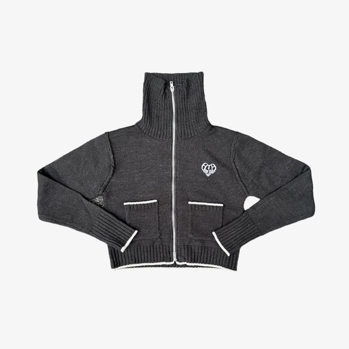 HT1229-2 HTH High Neck Zip Knit Black