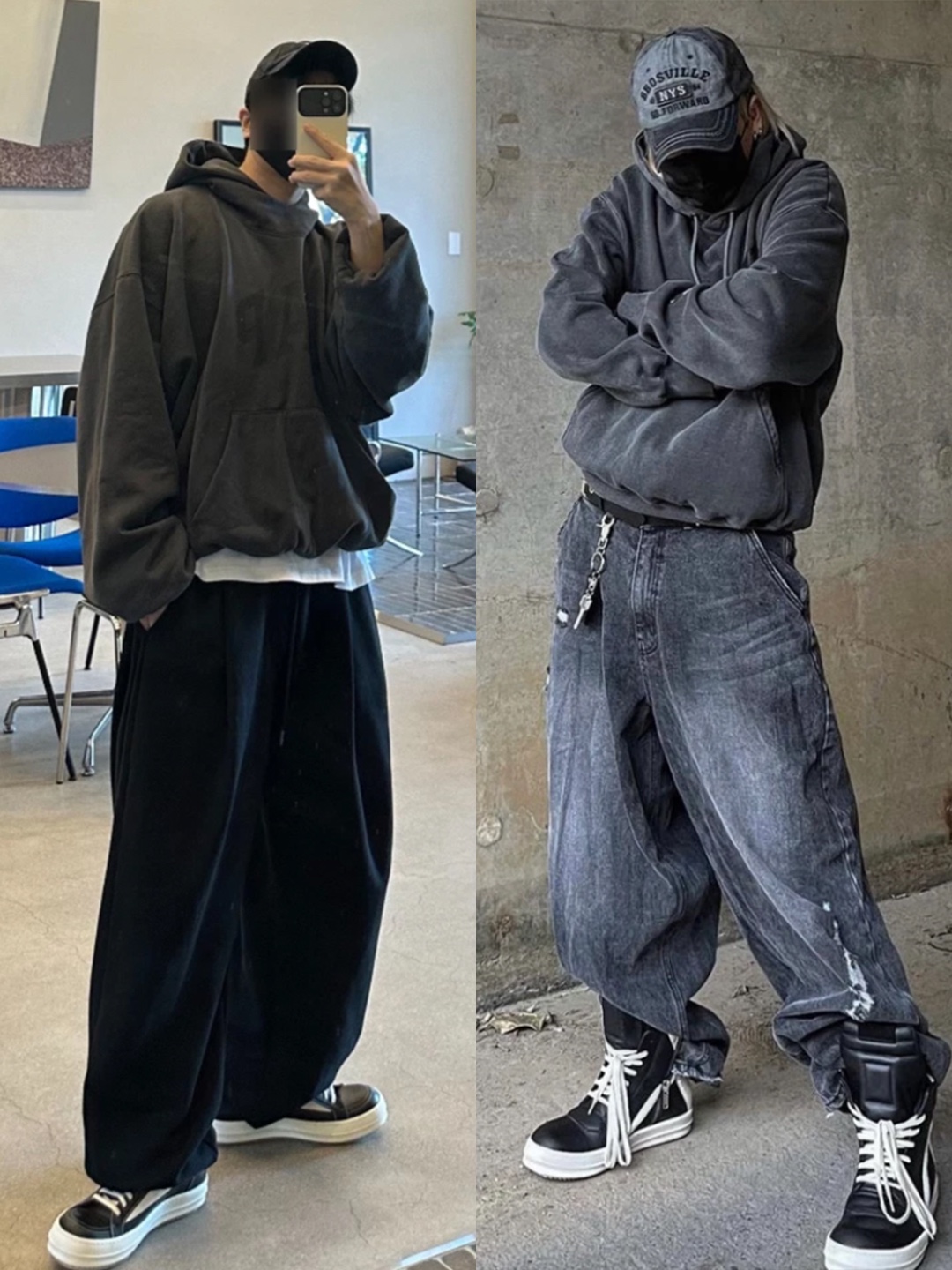 Rick Owens Luxor Vintage Sneakers Black Milk, Rick Owens Drkshdw Suede Vintage Sneakers Dark Dust Pearl Milk White 착용 스타일 - 3