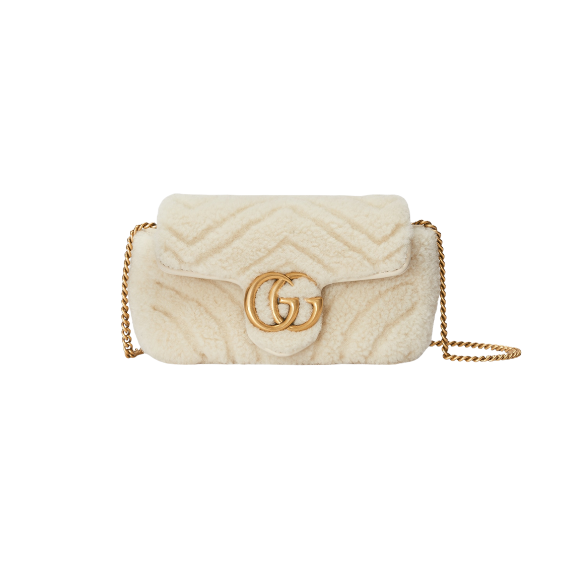 Gucci GG Marmont Super Mini Bag White Shearling 상세 이미지 1