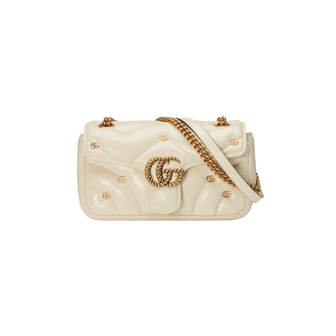 Gucci GG Marmont Small Shoulder Bag White Leather 상세 이미지 1