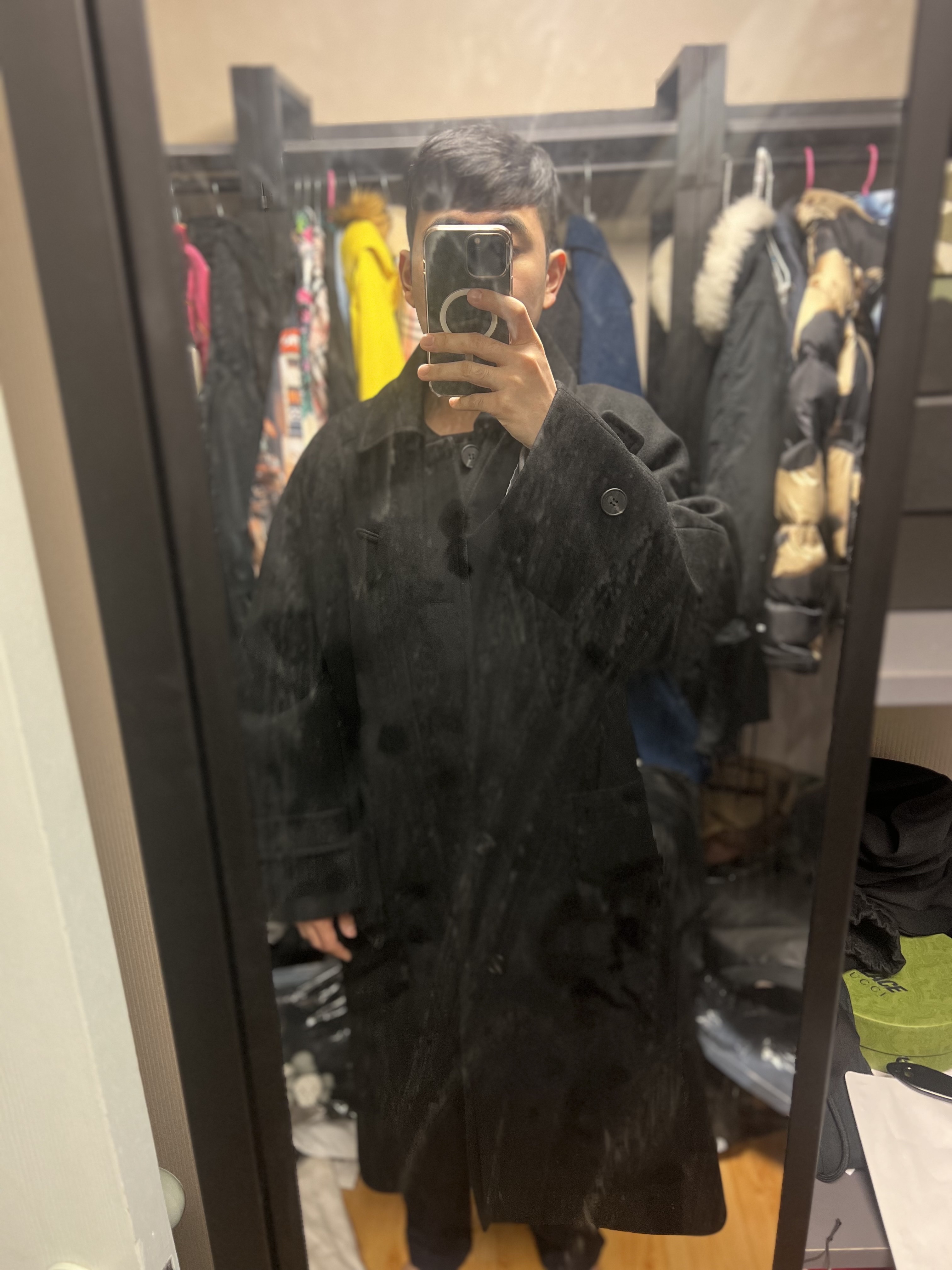 Undermycar Legion.02 Balmacaan Oversized Wool Coat Black 착용 스타일