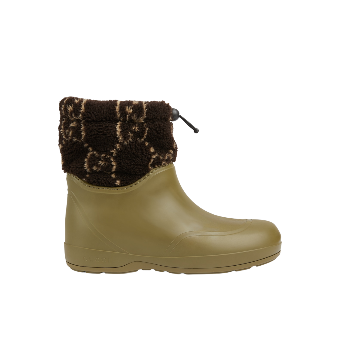 758813-9AAD4-3541 Gucci Ankle Boot with GG Fuzzy Fabric Dark Green