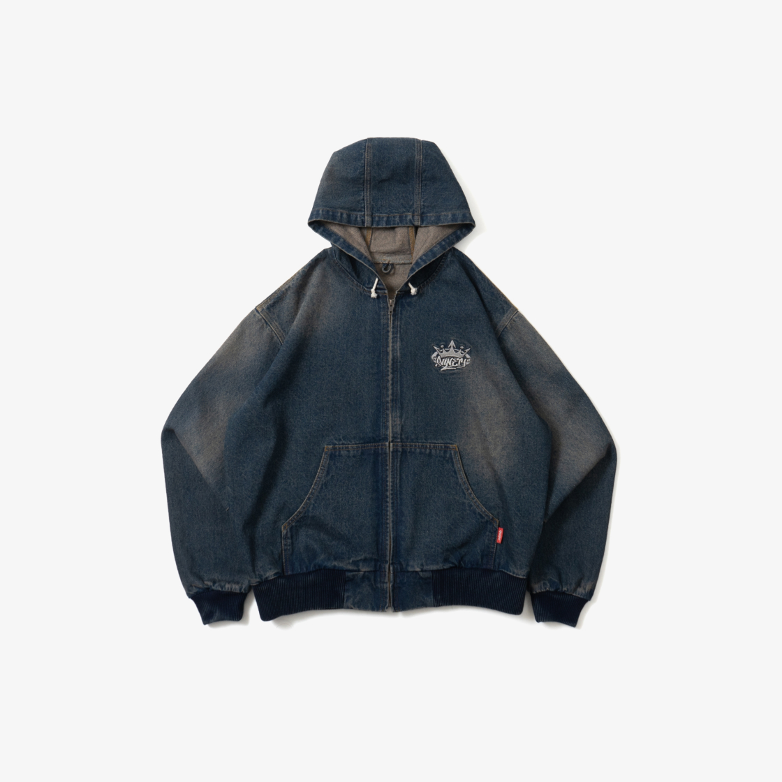 9090 킹 로고 빈티지 데님 후드 인디고 옐로우(9090 King Logo Vintage Denim Hoodie Indigo Yellow)