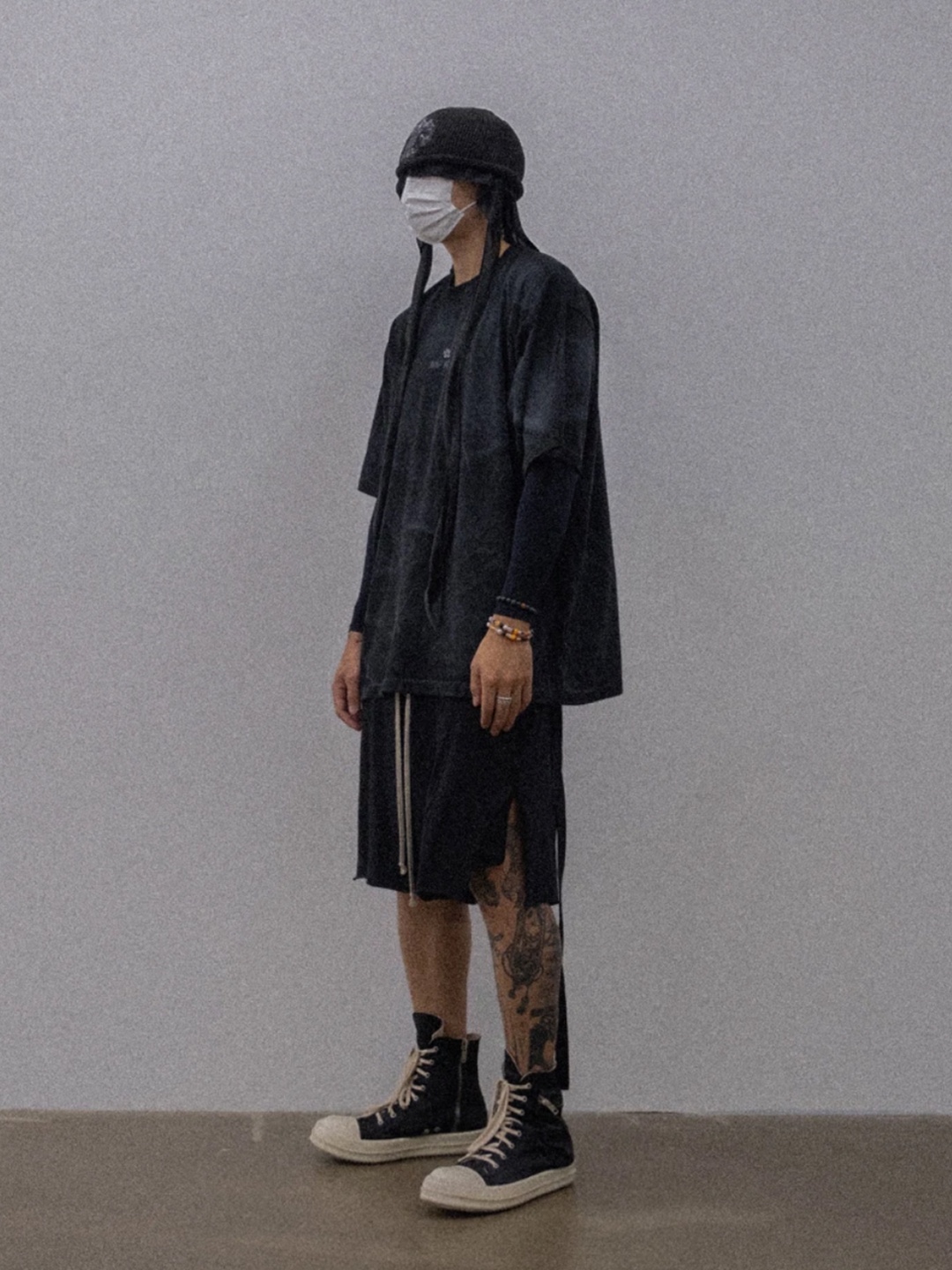 Rick Owens Luxor Vintage Sneakers Black Milk, Rick Owens Drkshdw Suede Vintage Sneakers Dark Dust Pearl Milk White 착용 스타일 - 4
