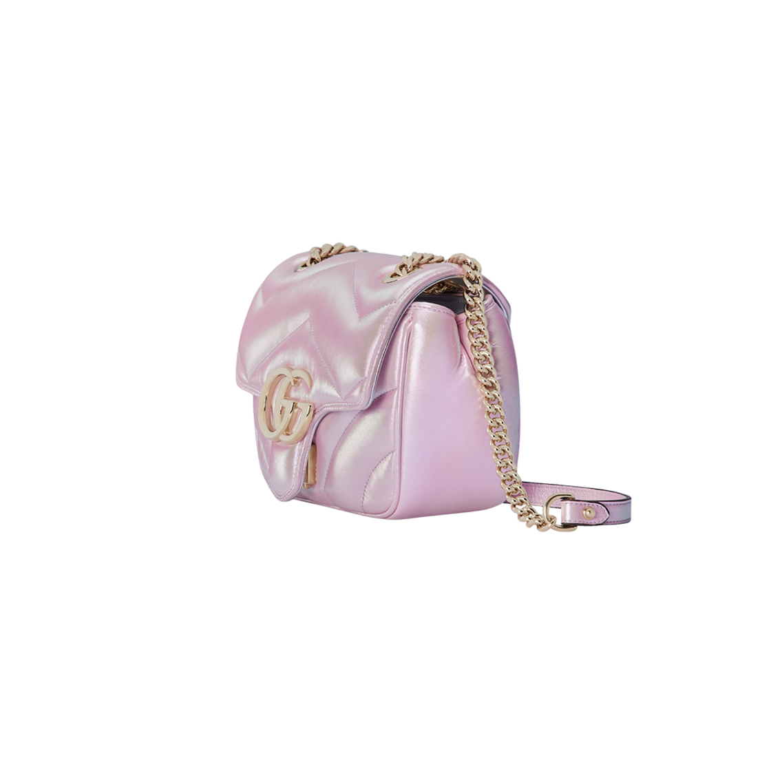 Gucci GG Marmont Mini Shoulder Bag Pink Iridescent Leather 상세 이미지 2