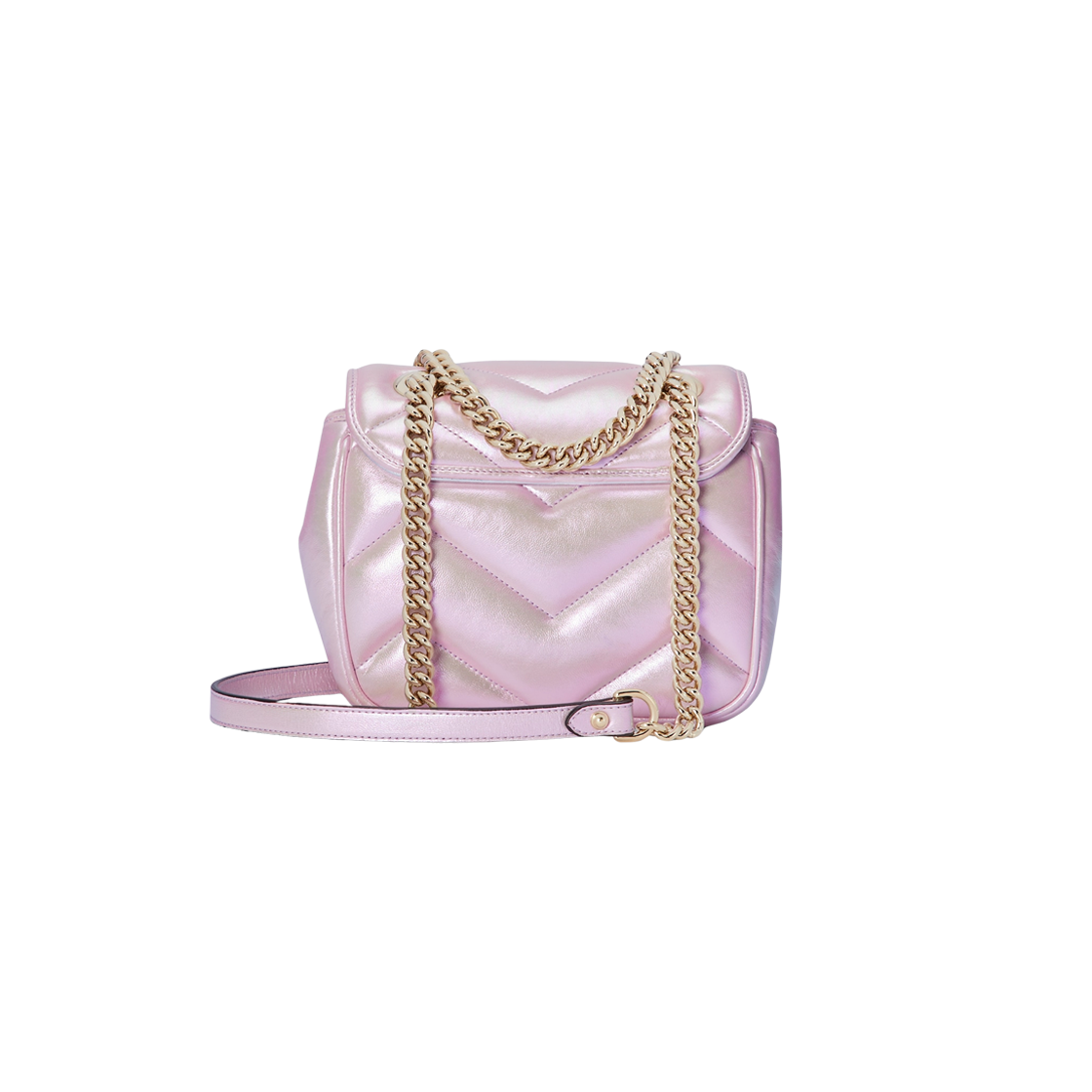 Gucci GG Marmont Mini Shoulder Bag Pink Iridescent Leather 상세 이미지 3