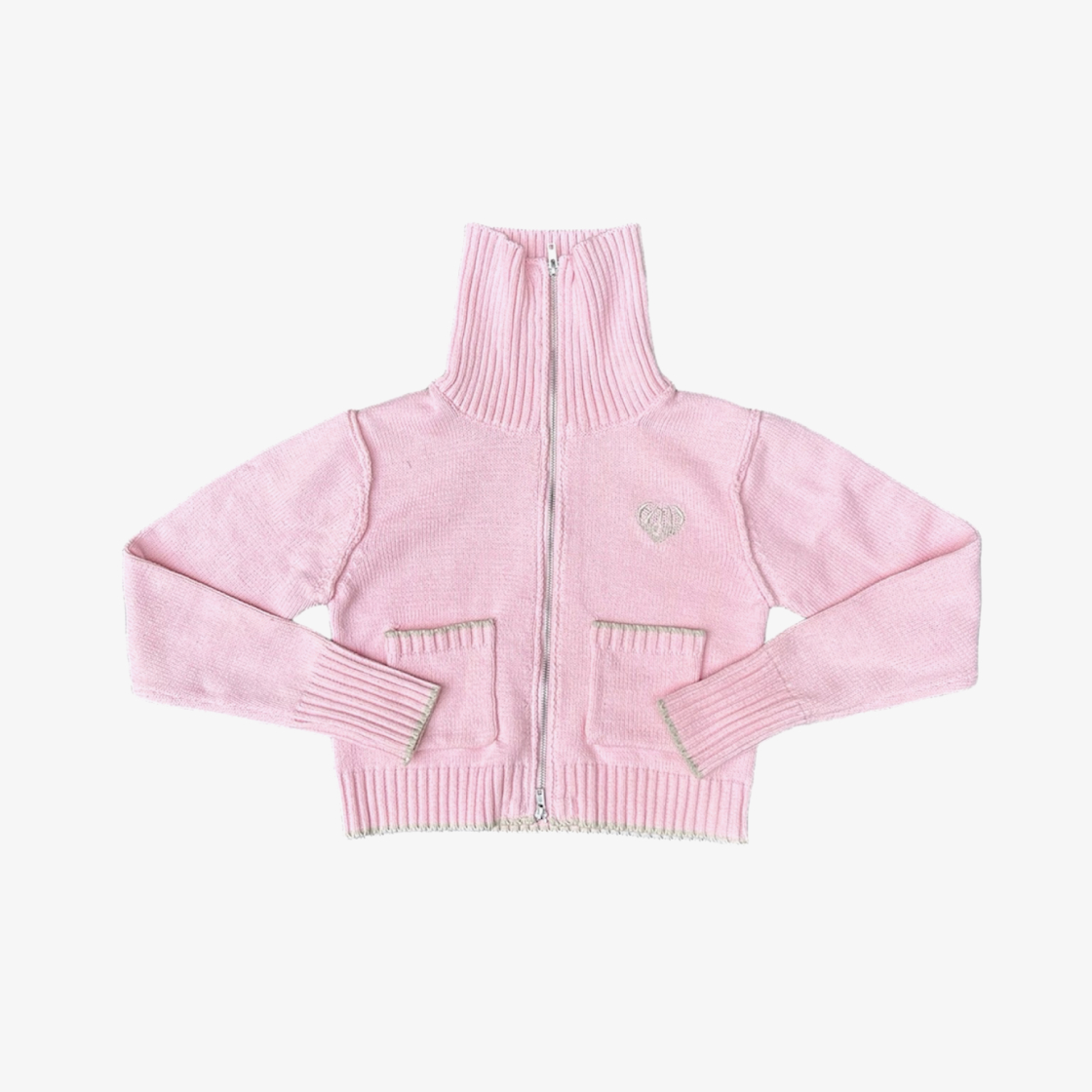 에이치티에이치 하이넥 집 니트 핑크(HTH High Neck Zip Knit Pink)