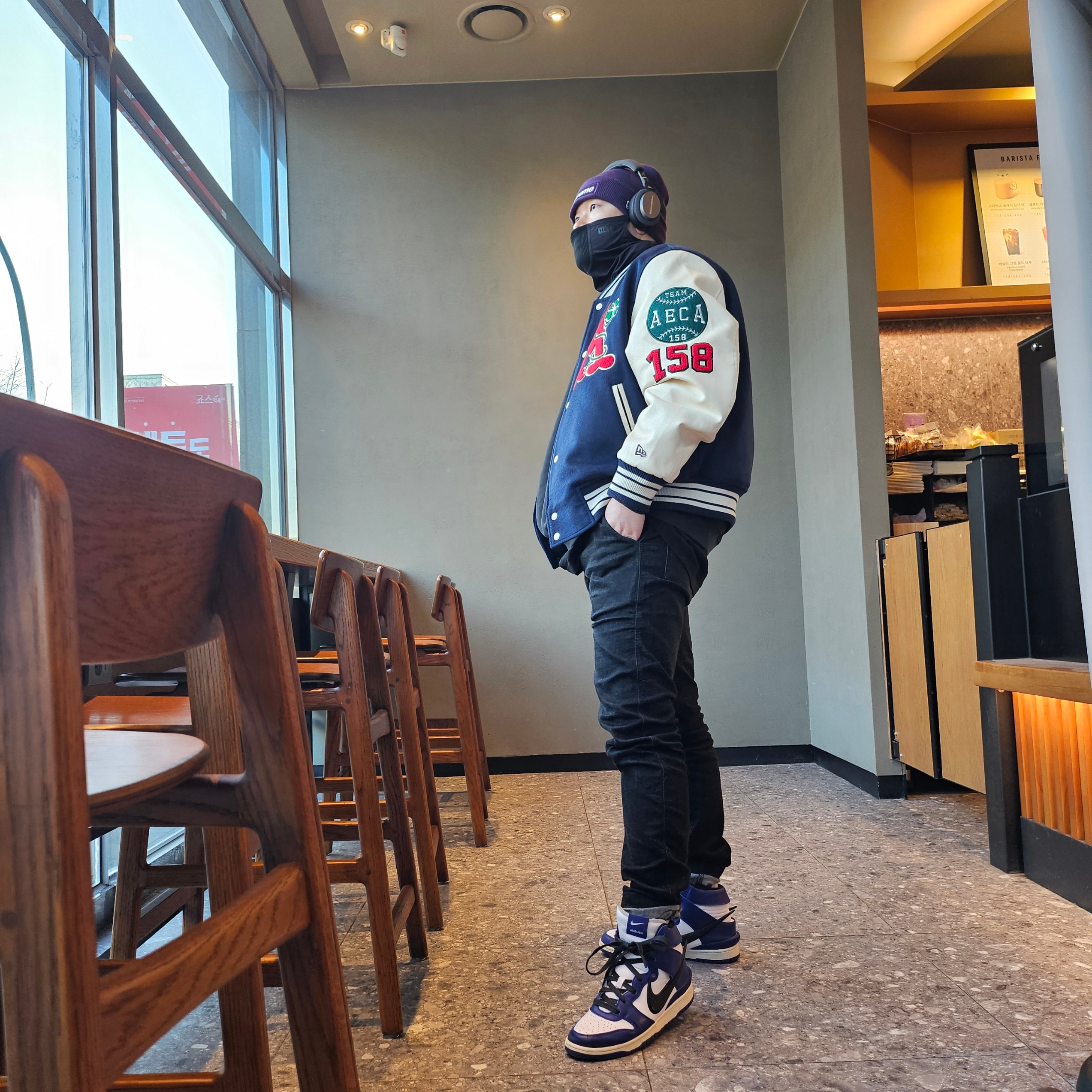 Supreme New Era Box Logo Beanie Dark Purple - 23FW, HRTM x NAROO V101 Half Balaclava Black 착용 스타일 - 2