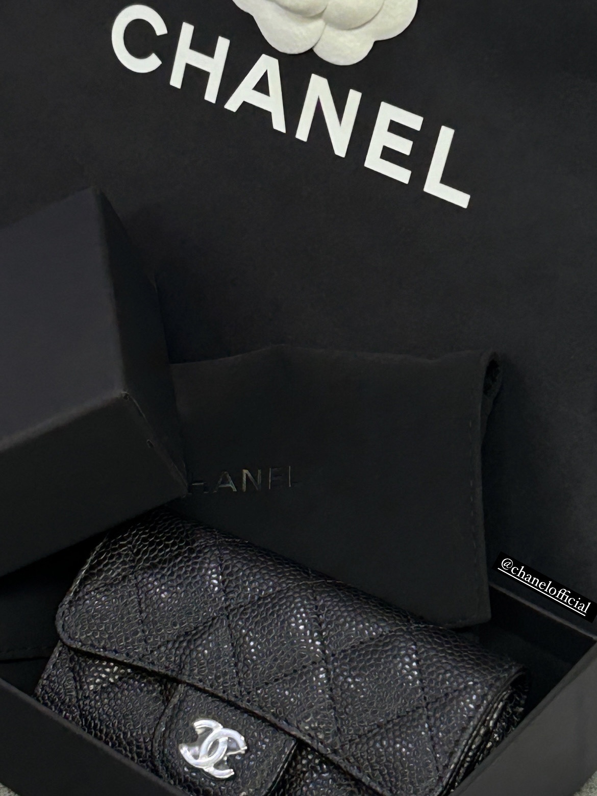 Chanel Classic Card Holder Grained Calfskin & Silver Black 착용 스타일