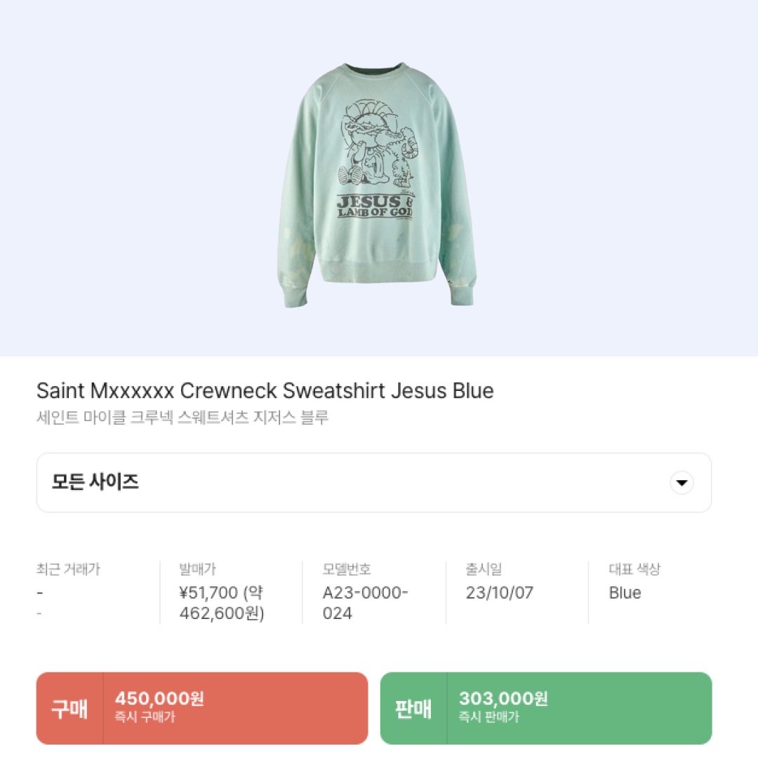 Saint Mxxxxxx Crewneck Sweatshirt Jesus Blue 착용 스타일 - 2