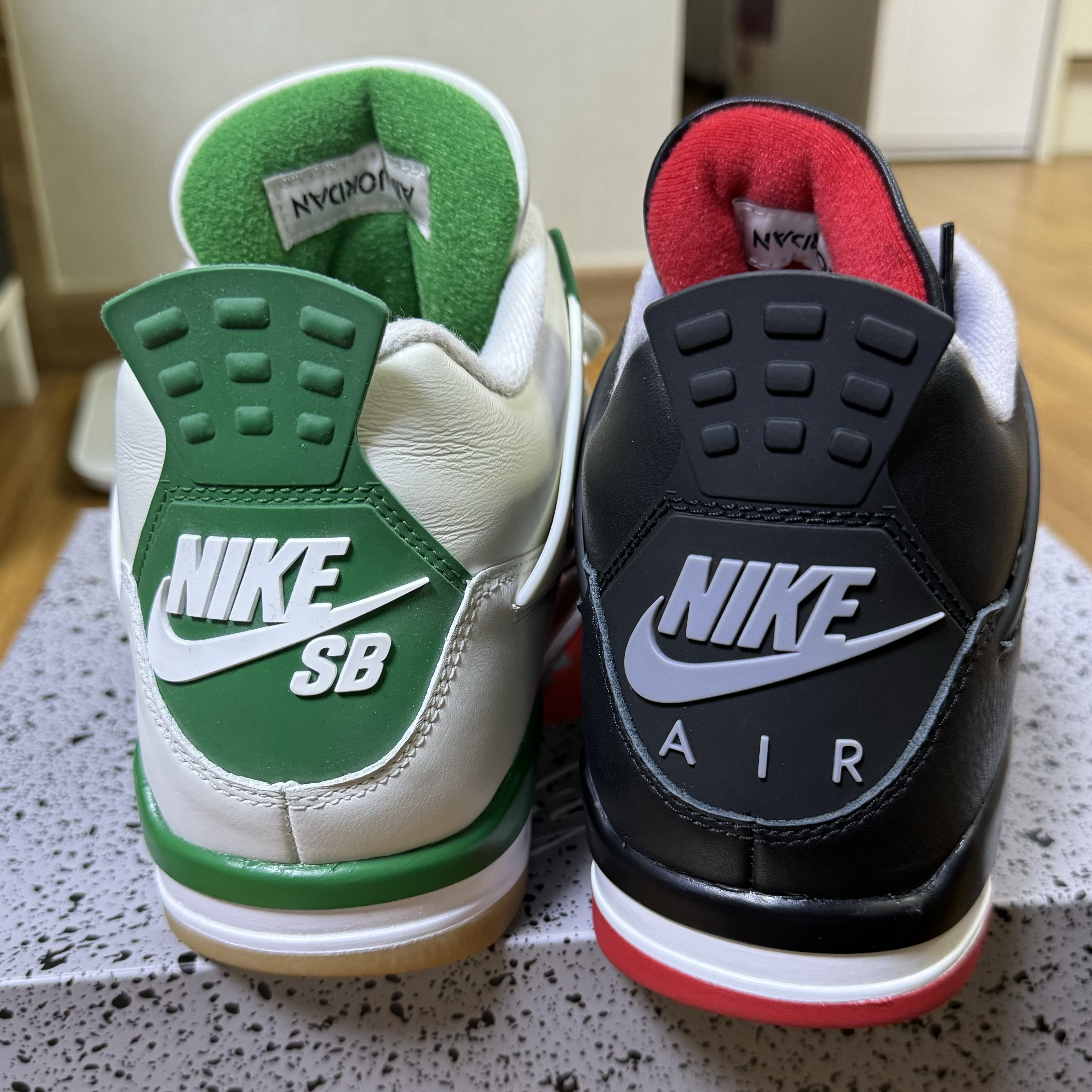 Jordan 4 Retro Bred Reimagined, Jordan 4 x Nike SB Retro SP Pine Green 착용 스타일 - 3