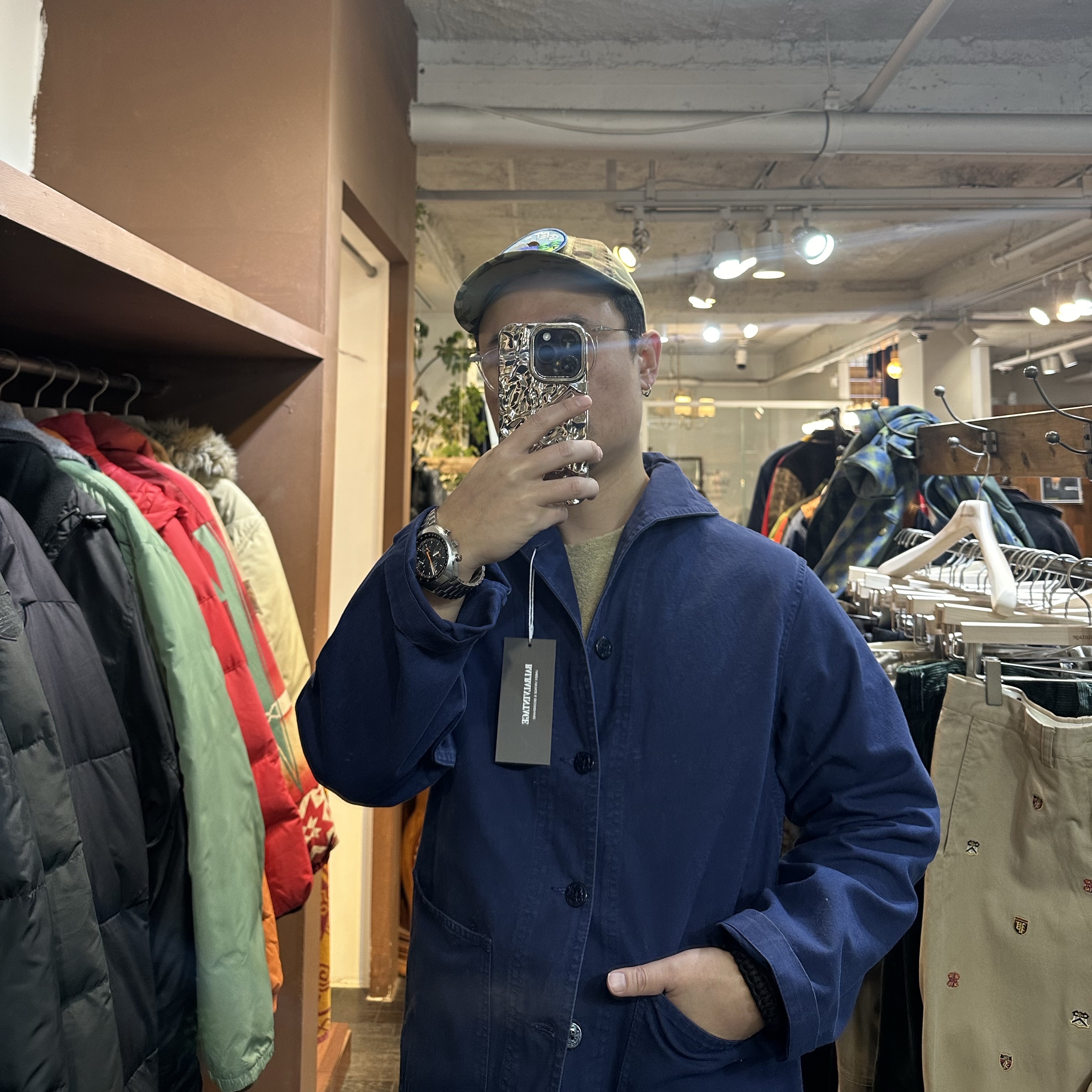 Needles Penny Jean Jacket Blue Olive 착용 스타일