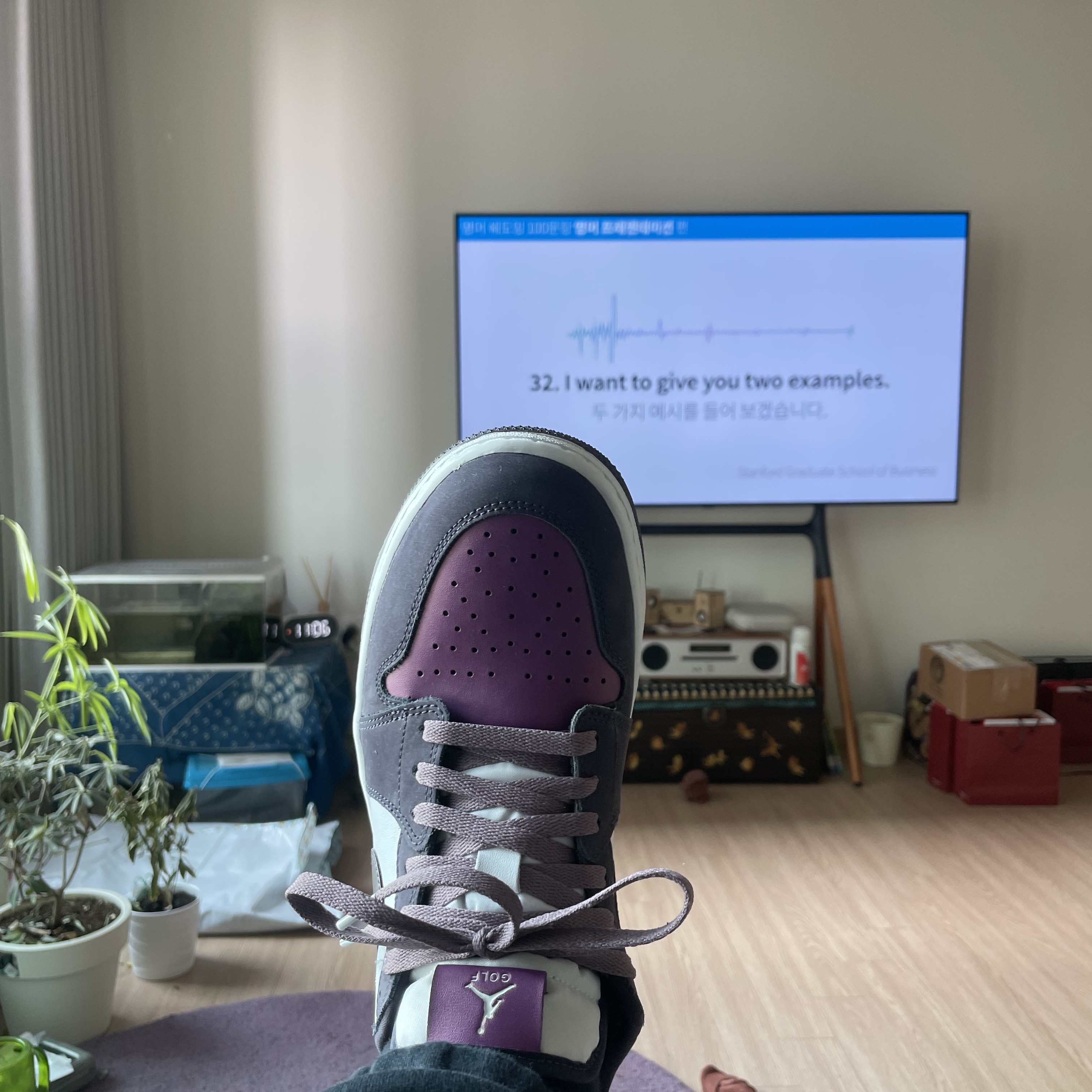 Jordan 1 Low Golf Cave Purple and Viotech 착용 스타일