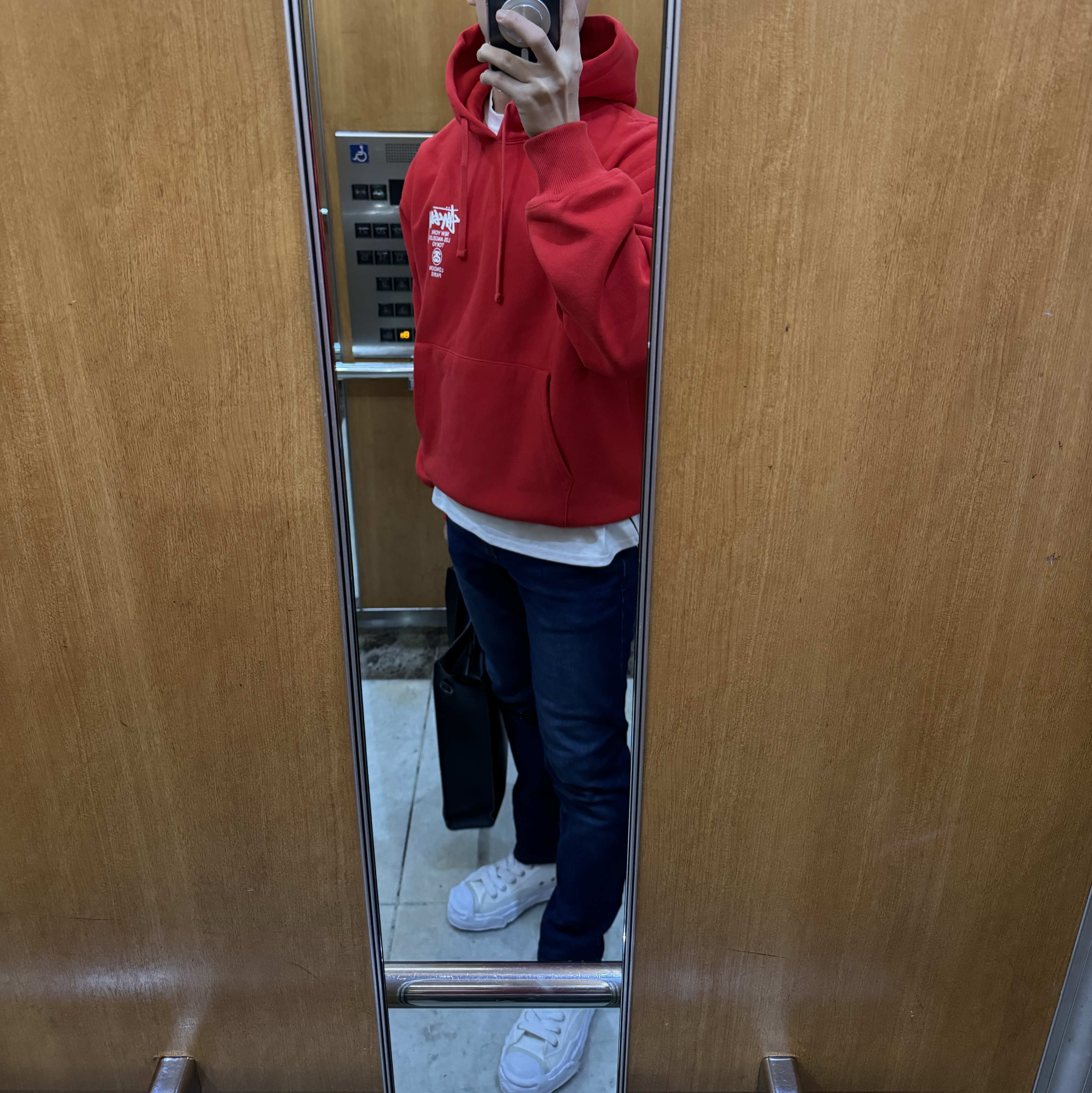 Maison Mihara Yasuhiro Blakey OG Sole Canvas Low-top Sneakers Purple, Stussy World Tour Hoodie Red 2022 착용 스타일