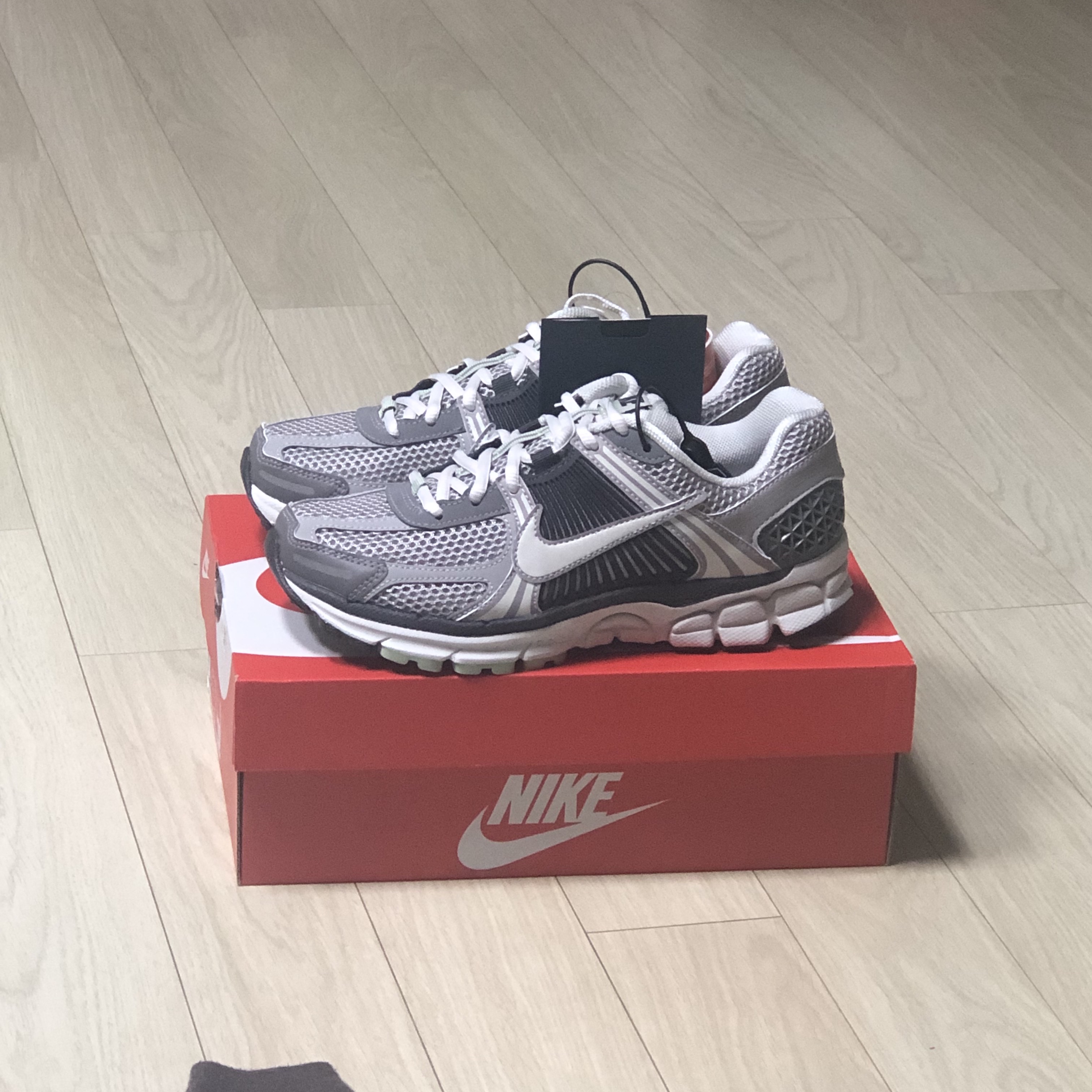 (W) Nike Zoom Vomero 5 Cobblestone and Flat Pewter 착용 스타일