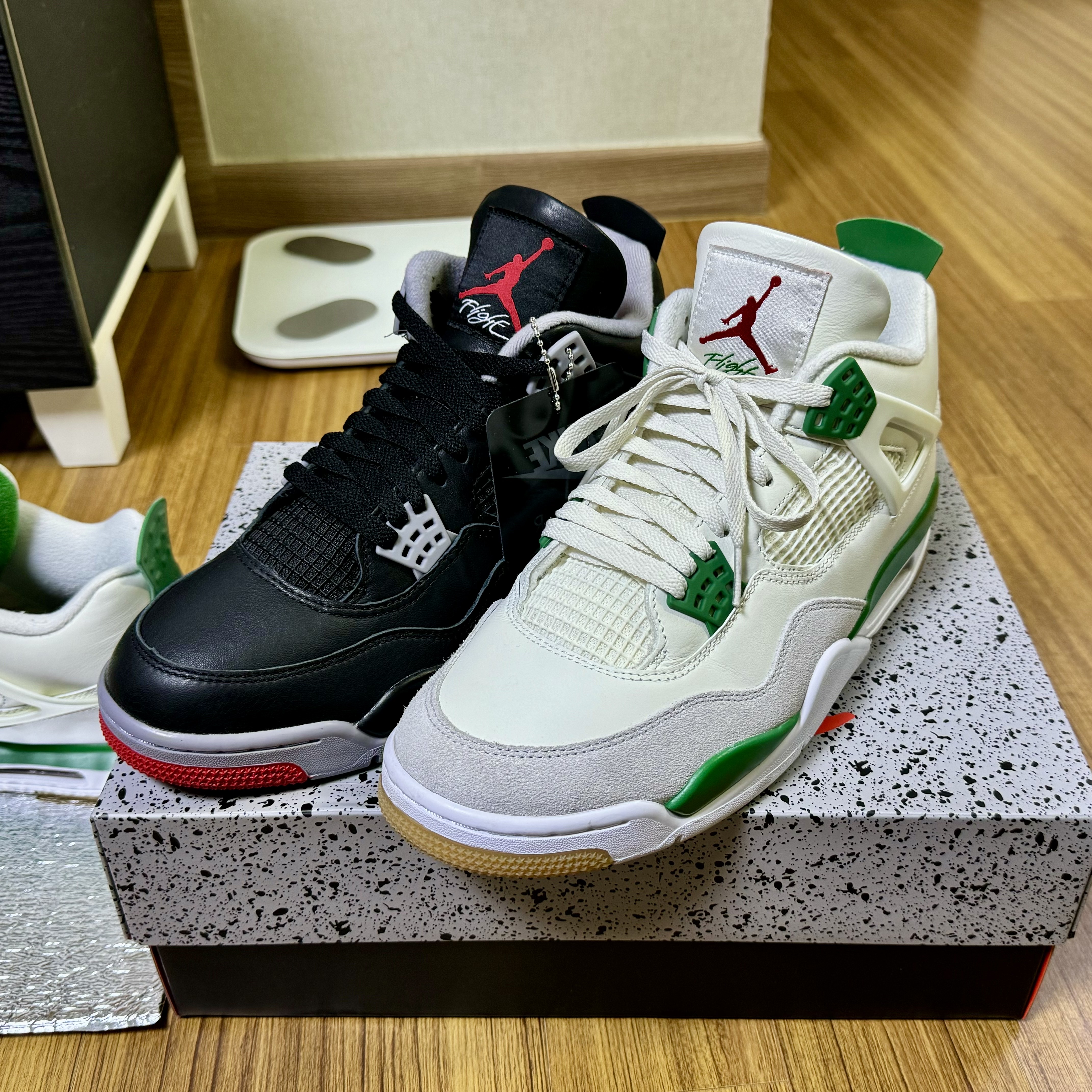 Jordan 4 Retro Bred Reimagined, Jordan 4 x Nike SB Retro SP Pine Green 착용 스타일 - 2