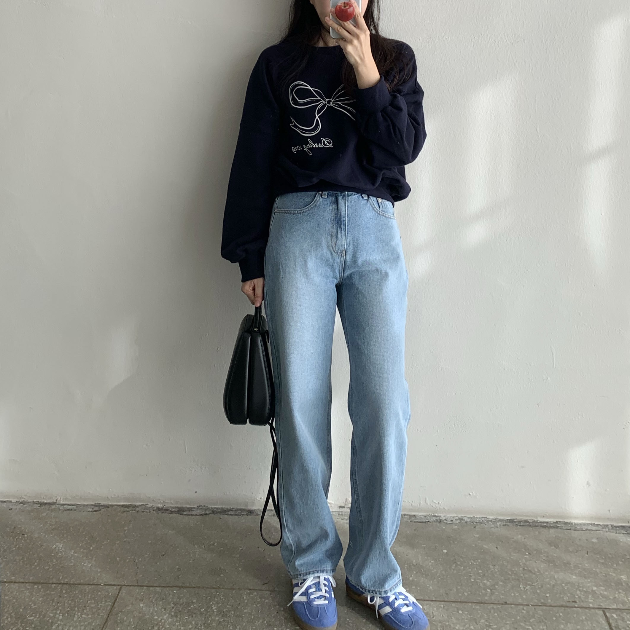 (W) Adidas Gazelle Indoor Blue Fusion Cloud White 착용 스타일 - 1