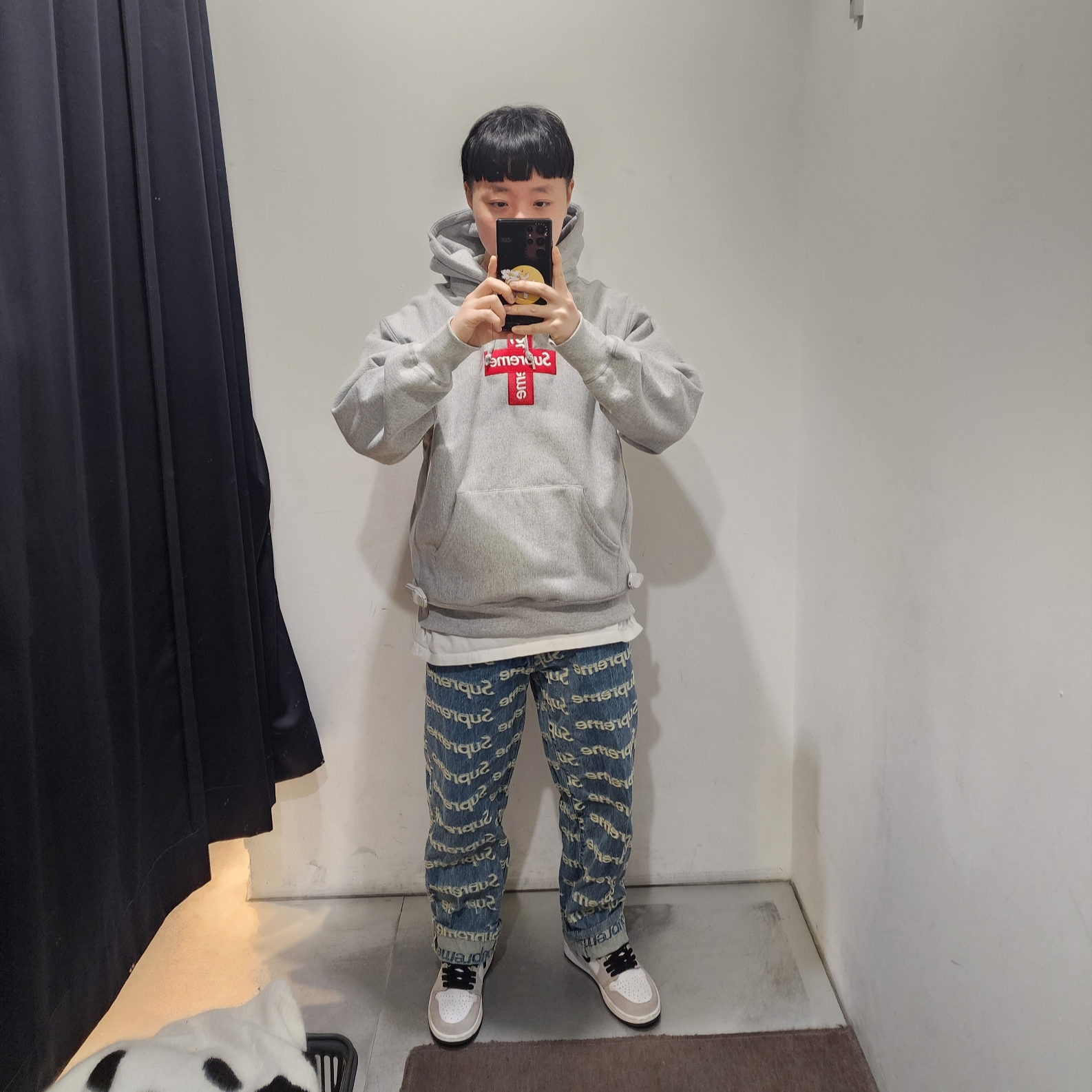 Supreme Cross Box Logo Hooded Sweatshirt Heather Grey - 20FW 착용 스타일